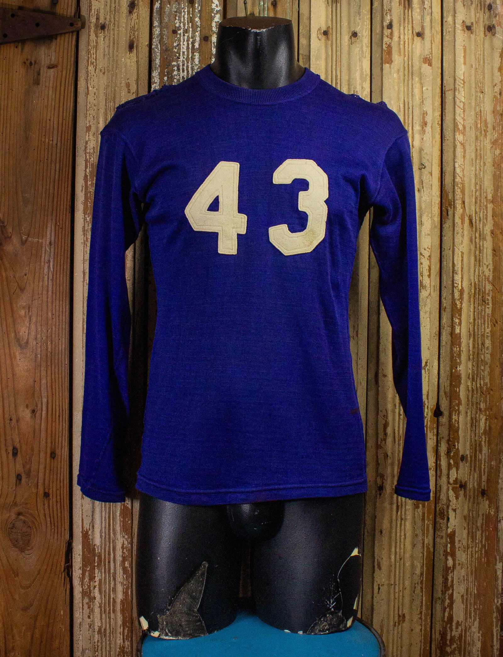 Vintage #43 Long Sleeve Jersey T Shirt 60s Blue Small