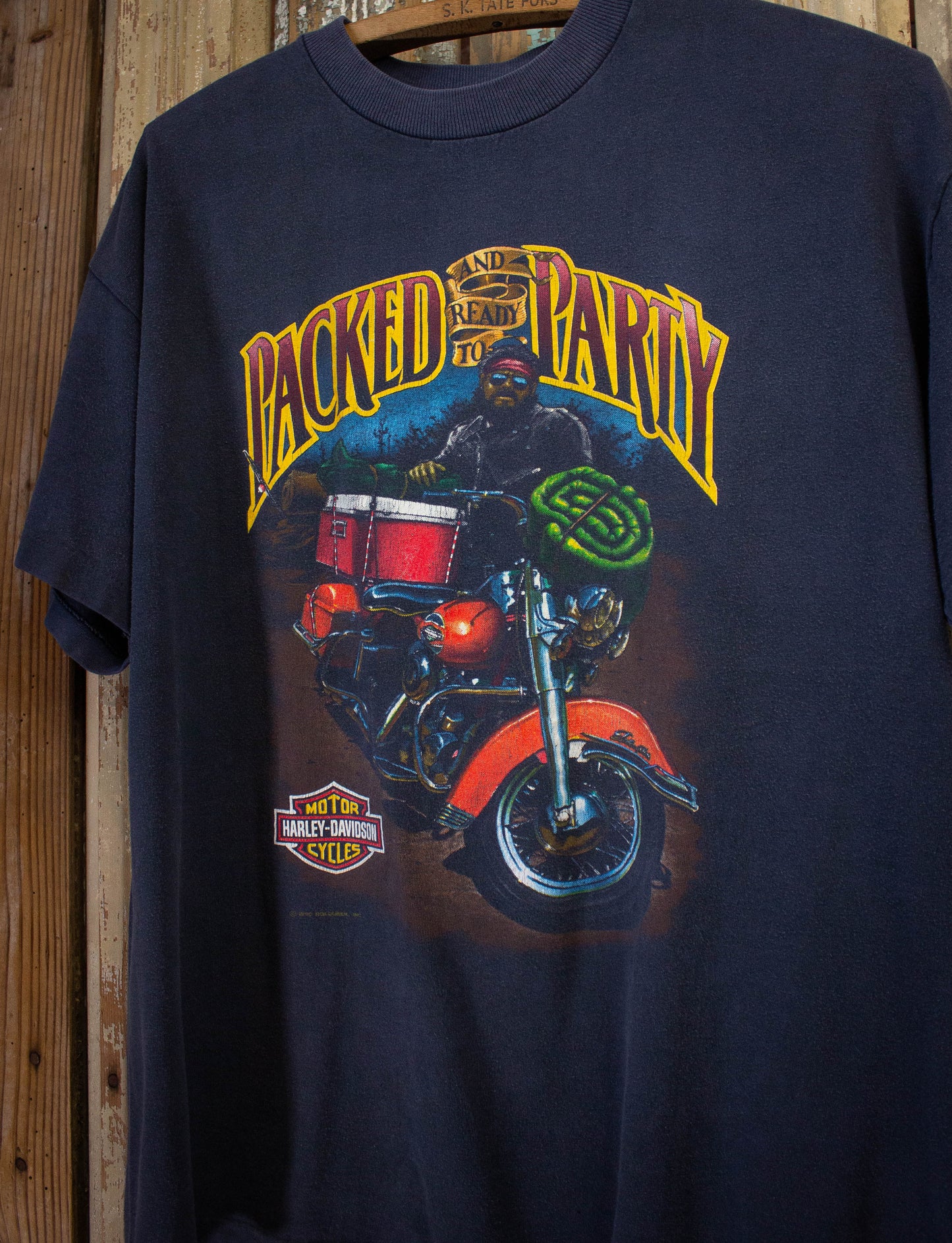 Vintage Harley Davidson Packed And Ready To Party Graphic T-Shirt 1990 XL