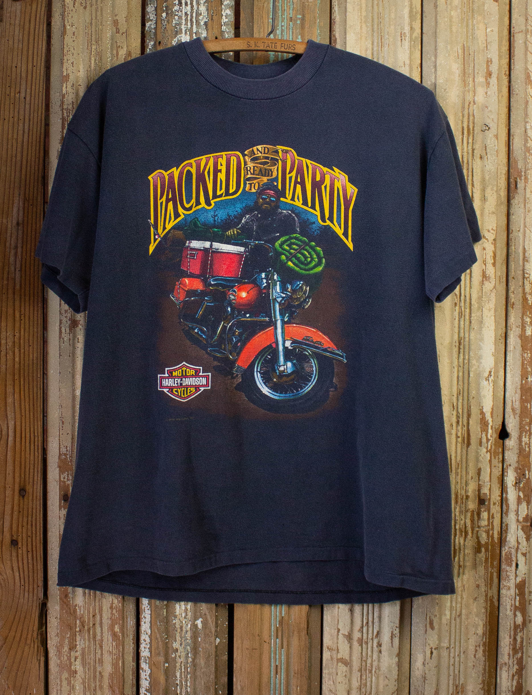 Vintage Harley Davidson Packed And Ready To Party Graphic T-Shirt 1990 –  Black Shag Vintage