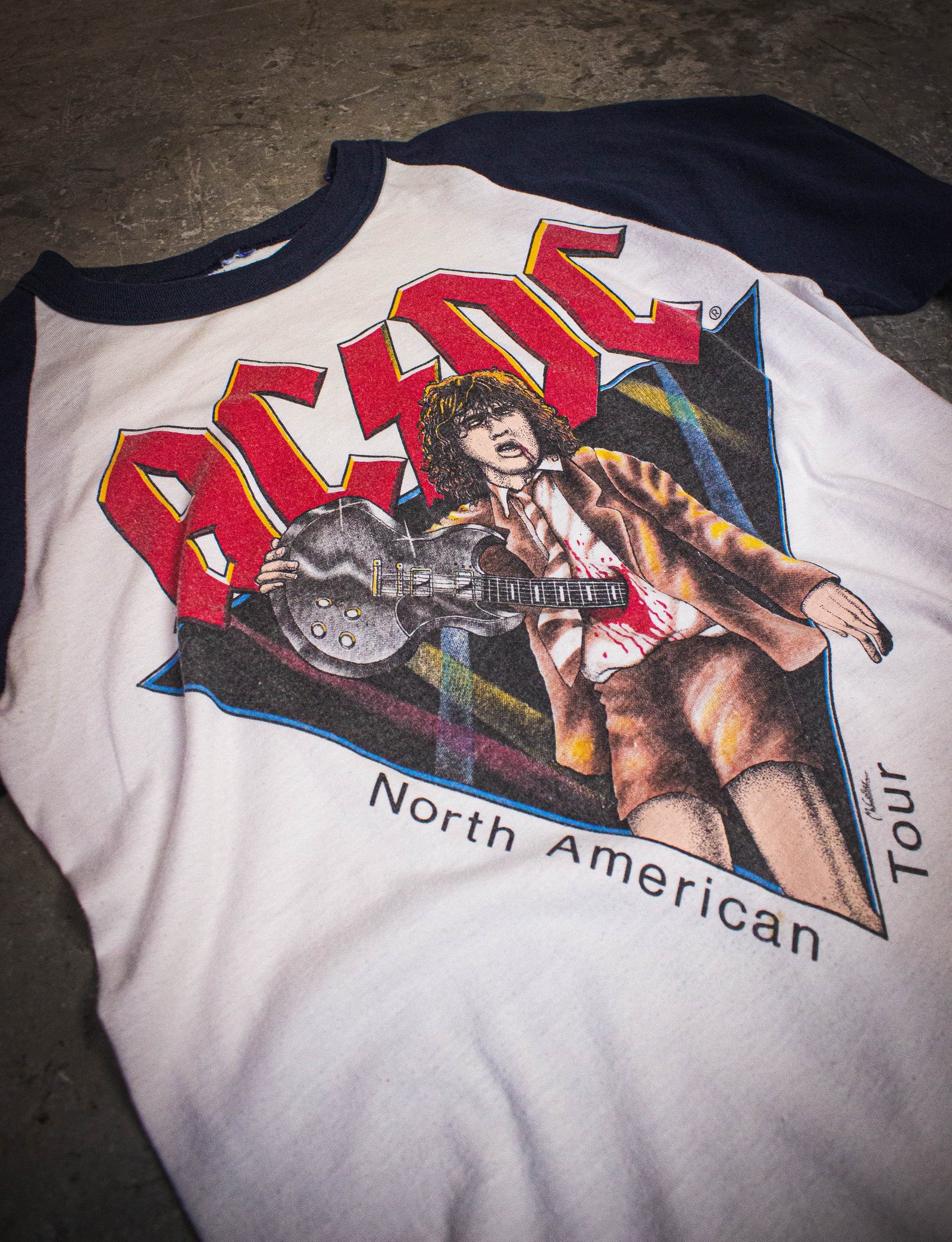 Vintage AC/DC North American Tour Raglan Concert T Shirt 1981 White/Blue Small