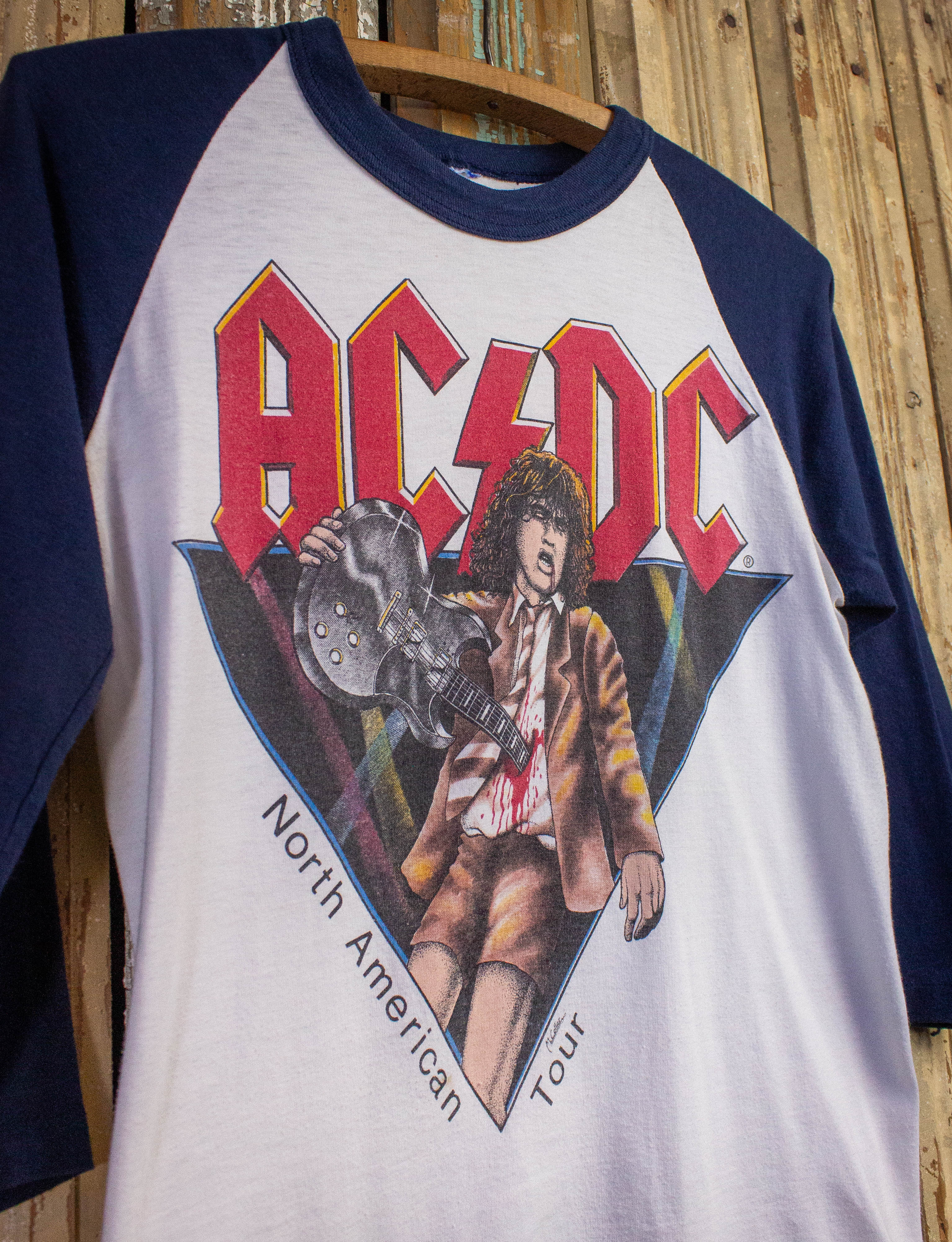 Vintage AC/DC North American Tour Raglan Concert T Shirt 1981 White/Bl –  Black Shag Vintage