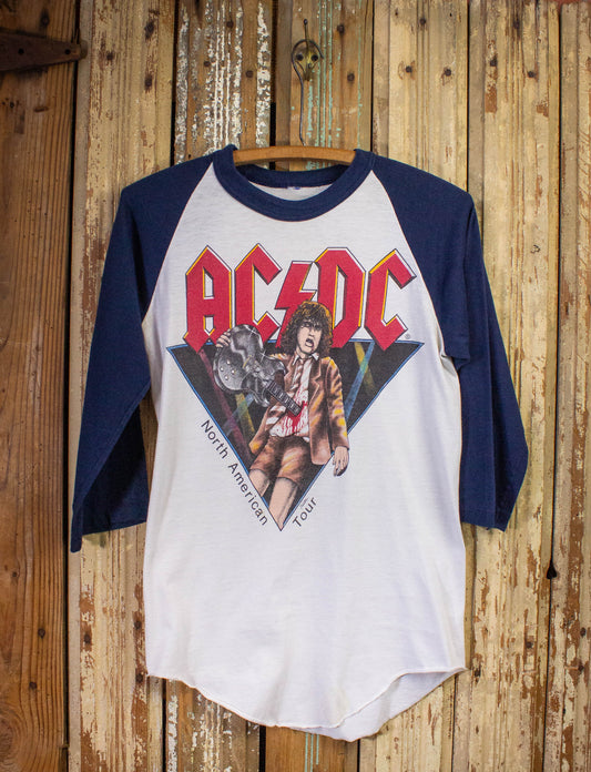 Vintage AC/DC North American Tour Raglan Concert T Shirt 1981 White/Blue Small