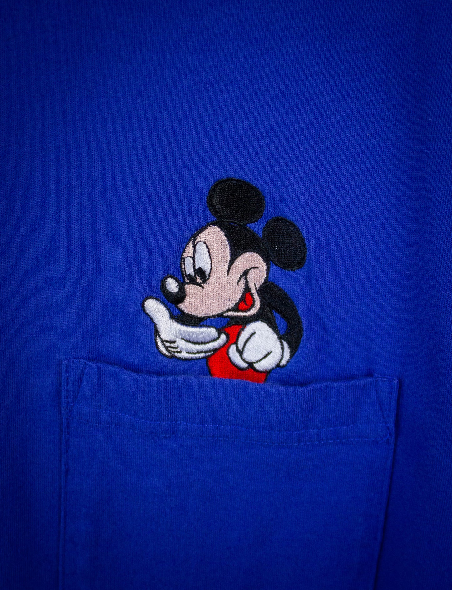 Vintage Disney Micky Mouse and Donald Duck Pocket Graphic T Shirt 90s Blue Medium