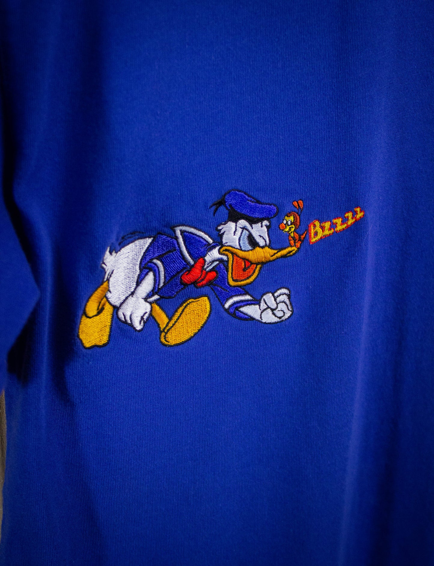 Vintage Disney Micky Mouse and Donald Duck Pocket Graphic T Shirt 90s Blue Medium