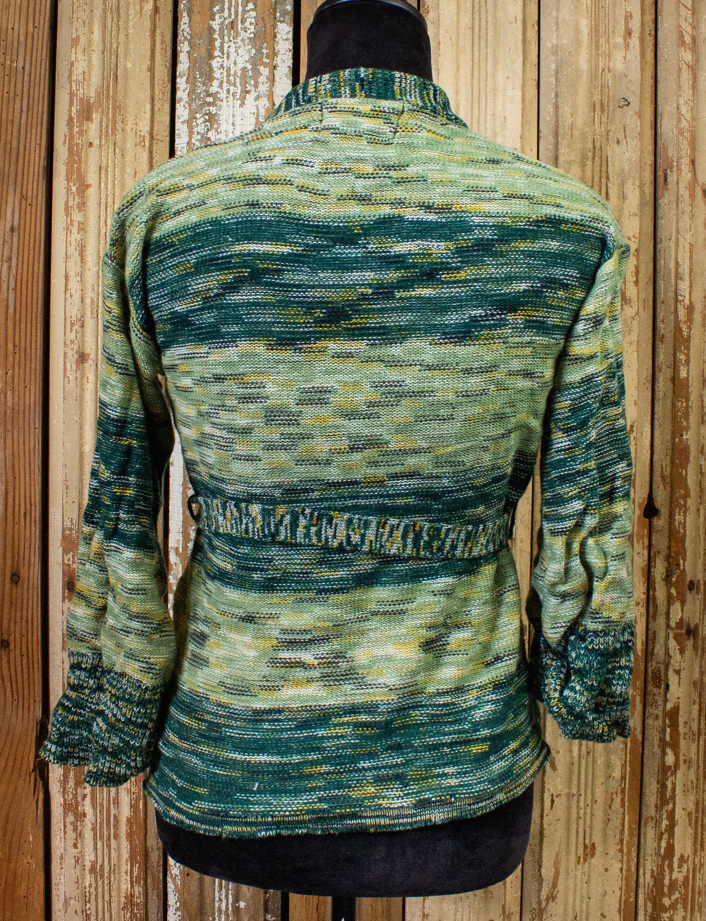 Vintage Sultra Knit Striped Top 70s Green Small