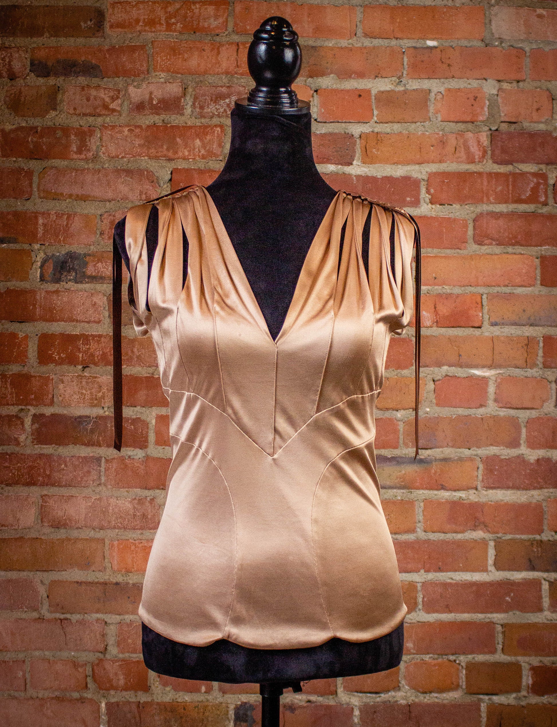 Yves Saint Laurent Copper Blouse with Ribbon Ties Small/Medium
