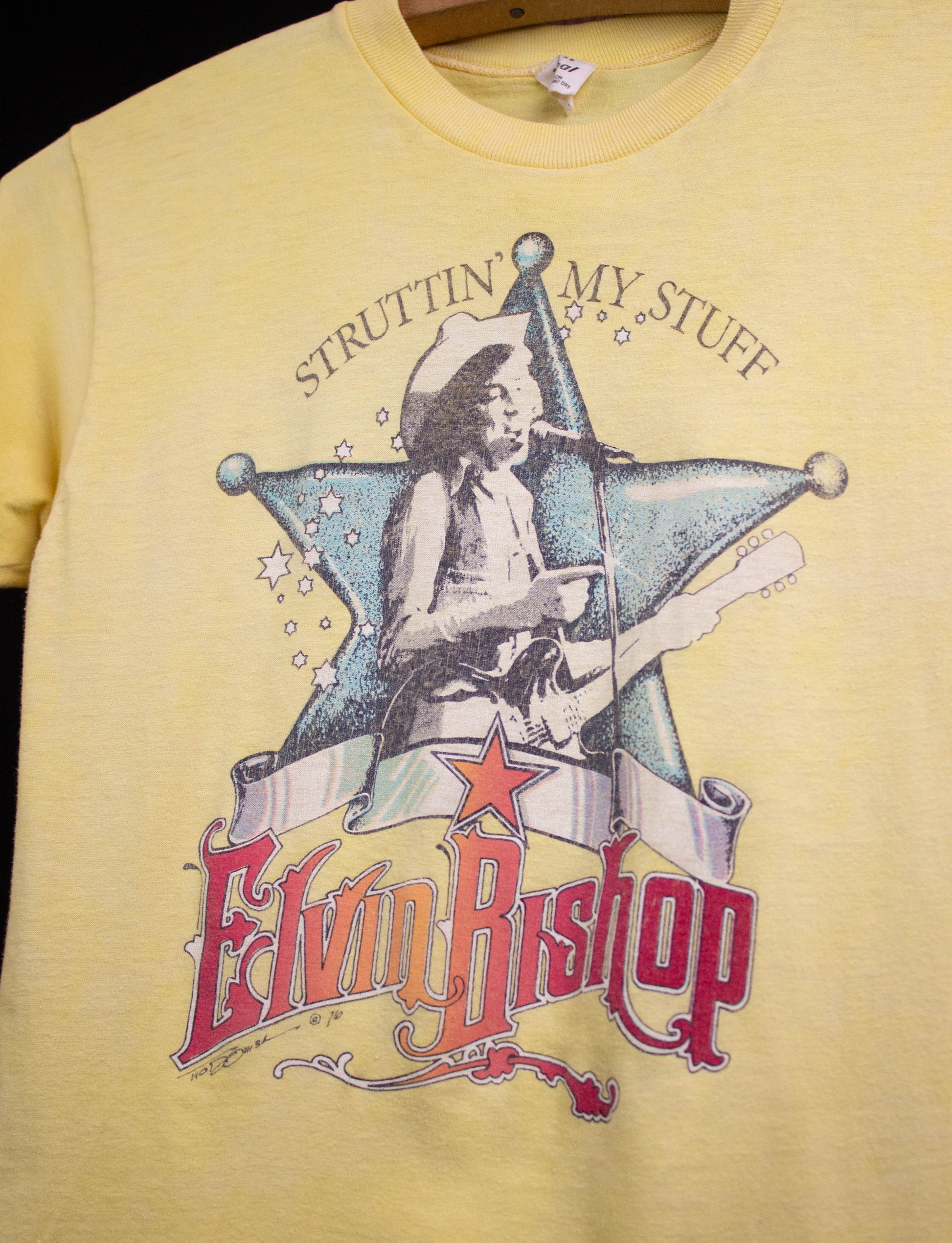 Vintage Elvin Bishop "Struttin' My Stuff" 1976 Concert T Shirt Yellow Small