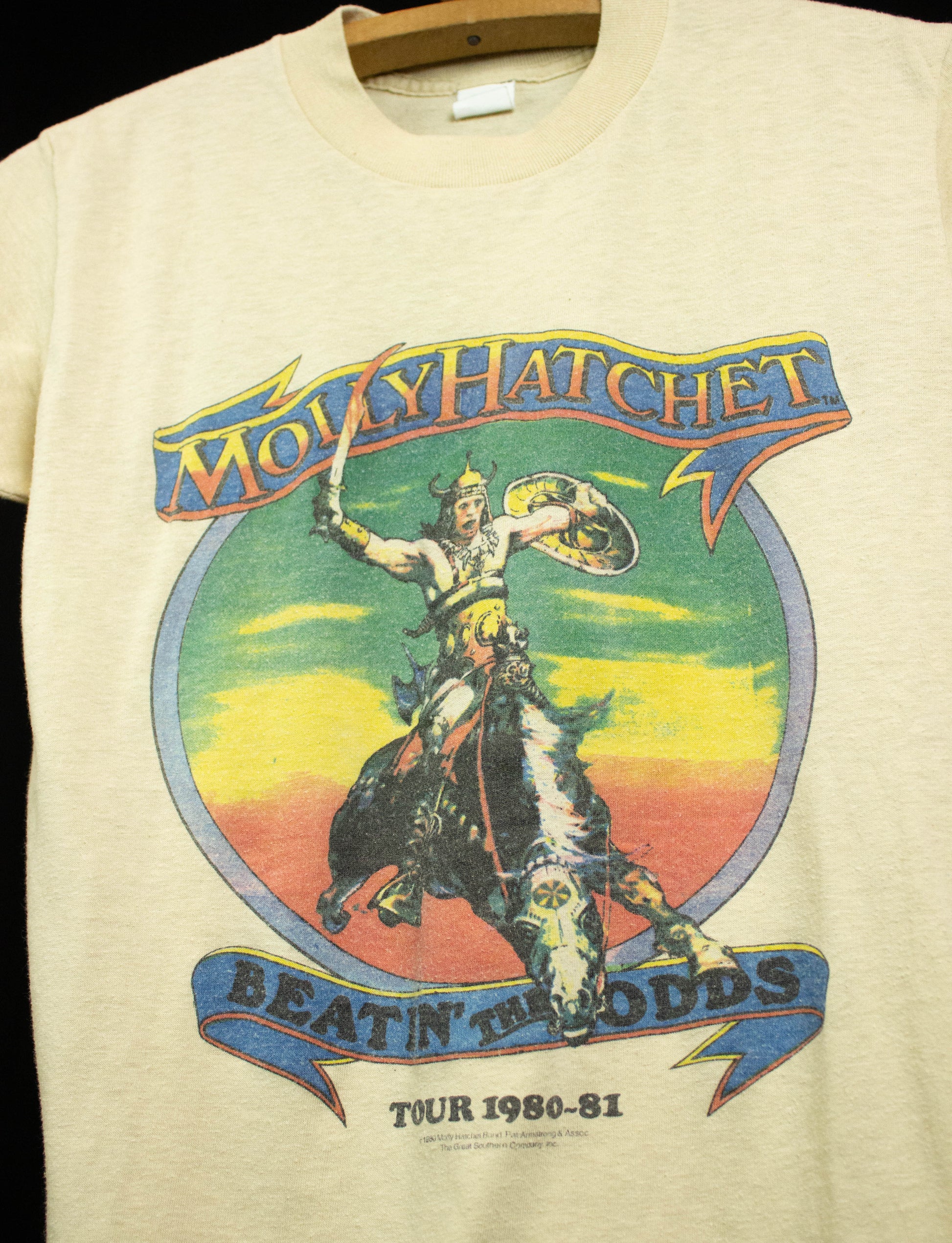Vintage 1980-1981 Molly Hatchet Beatin' the Odds Tour Concert T Shirt Cream Small