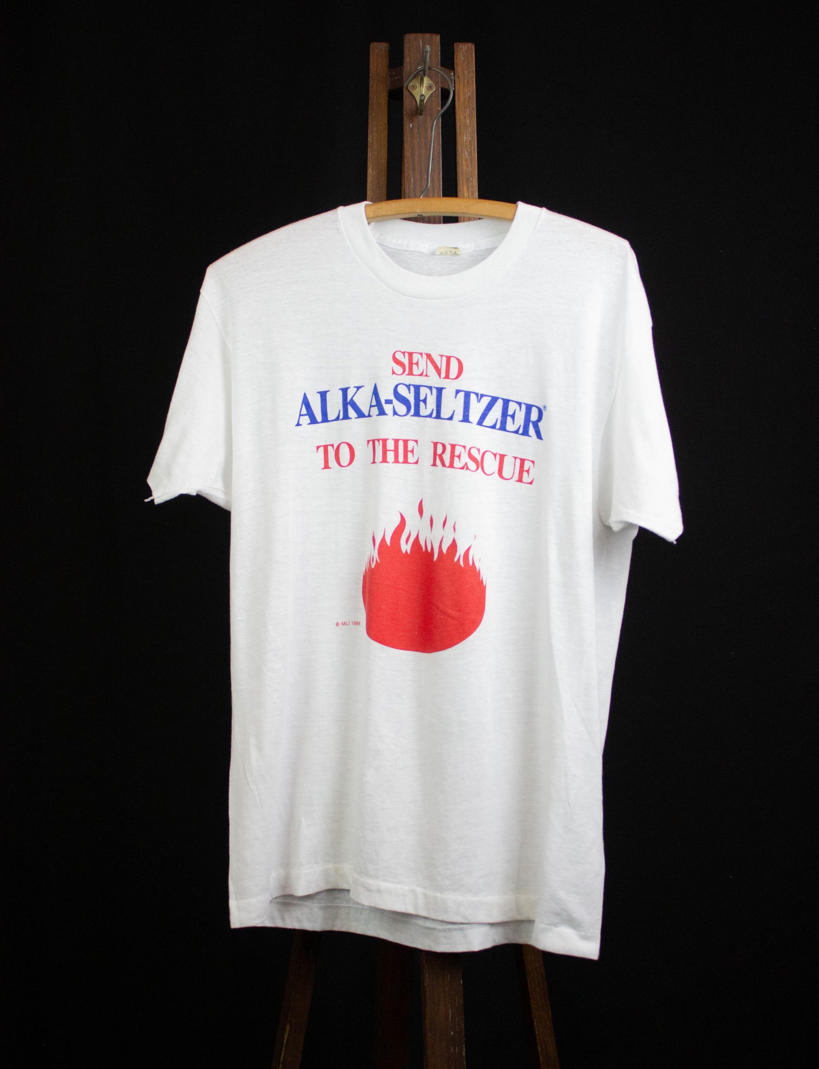 Vintage 1986 "Send Alka-Seltzer To The Rescue" Graphic T Shirt White Large