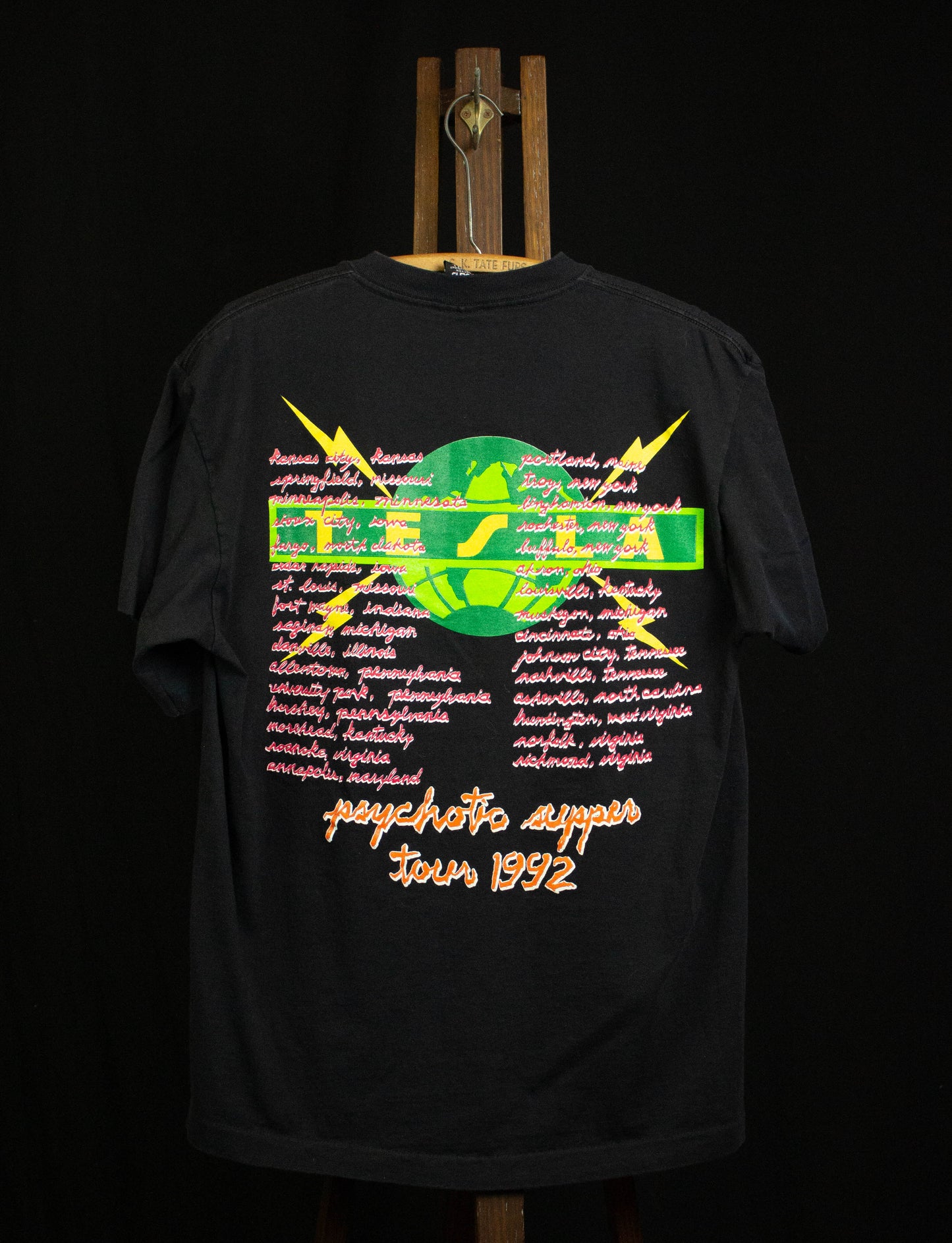 Vintage 1992 Tesla Live Psychotic Supper Tour Concert T Shirt Black XL
