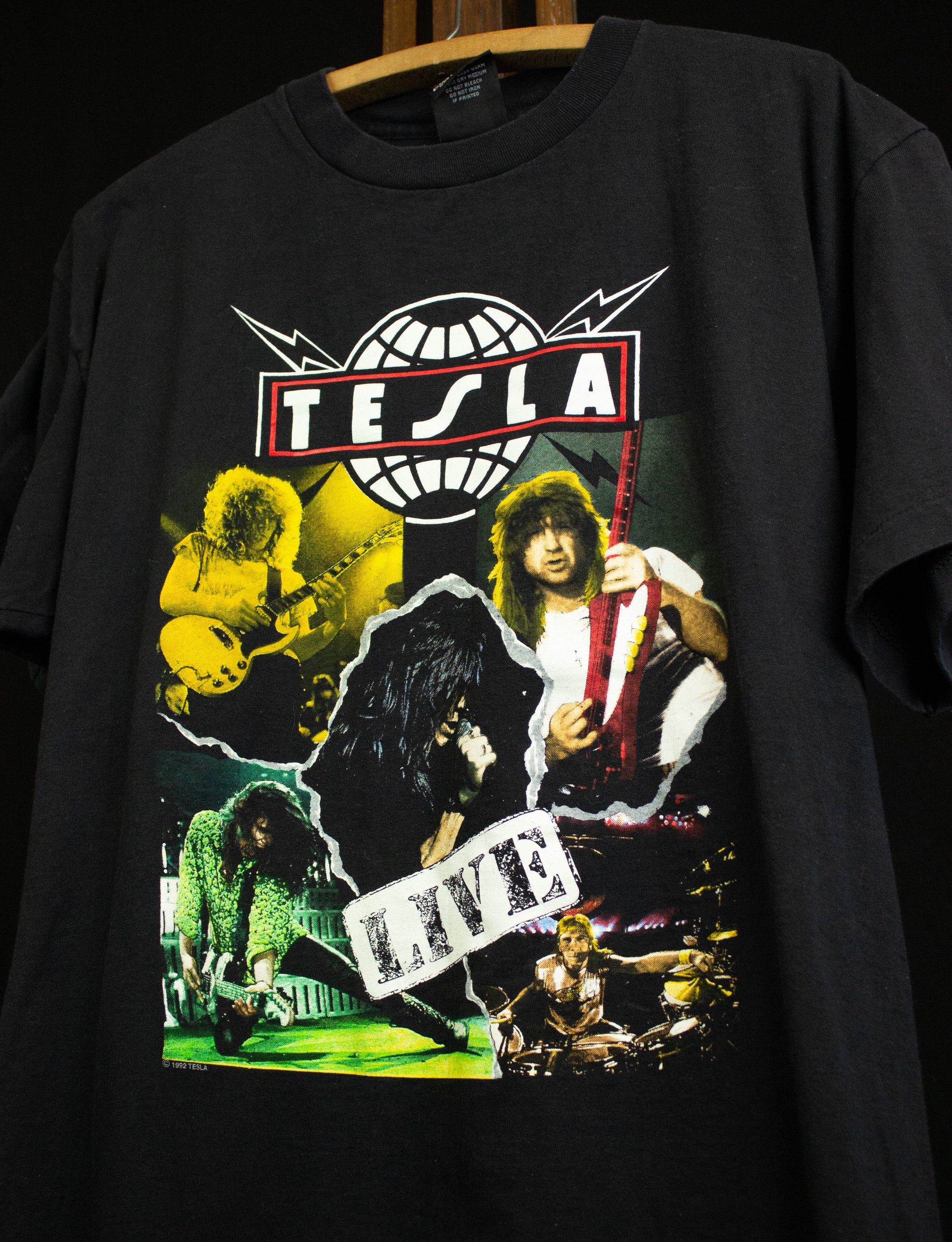 Vintage 1992 Tesla Live Psychotic Supper Tour Concert T Shirt Black XL