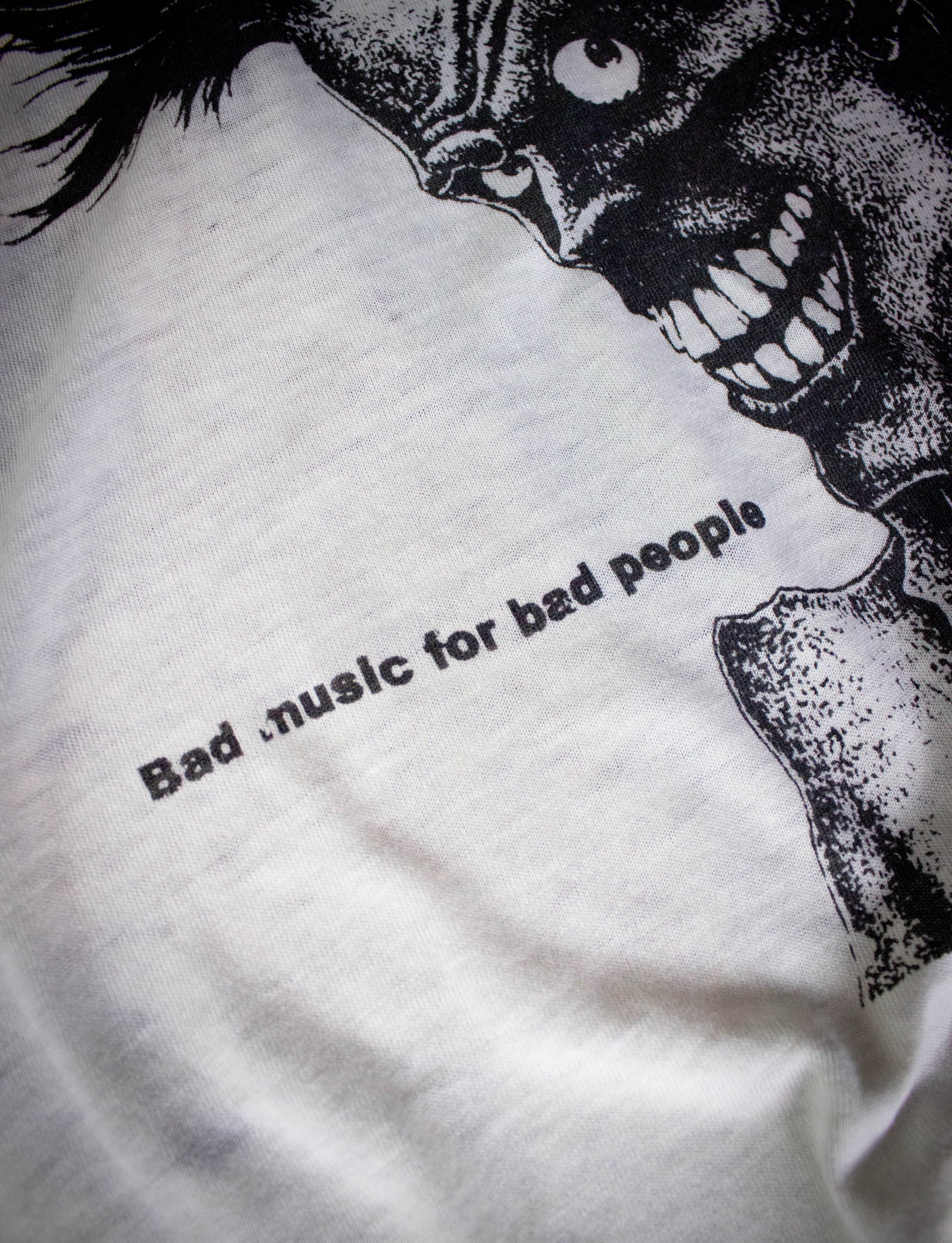Vintage 80s Cramps Bad Music for Bad People Cut Off Concert T Shirt White Large