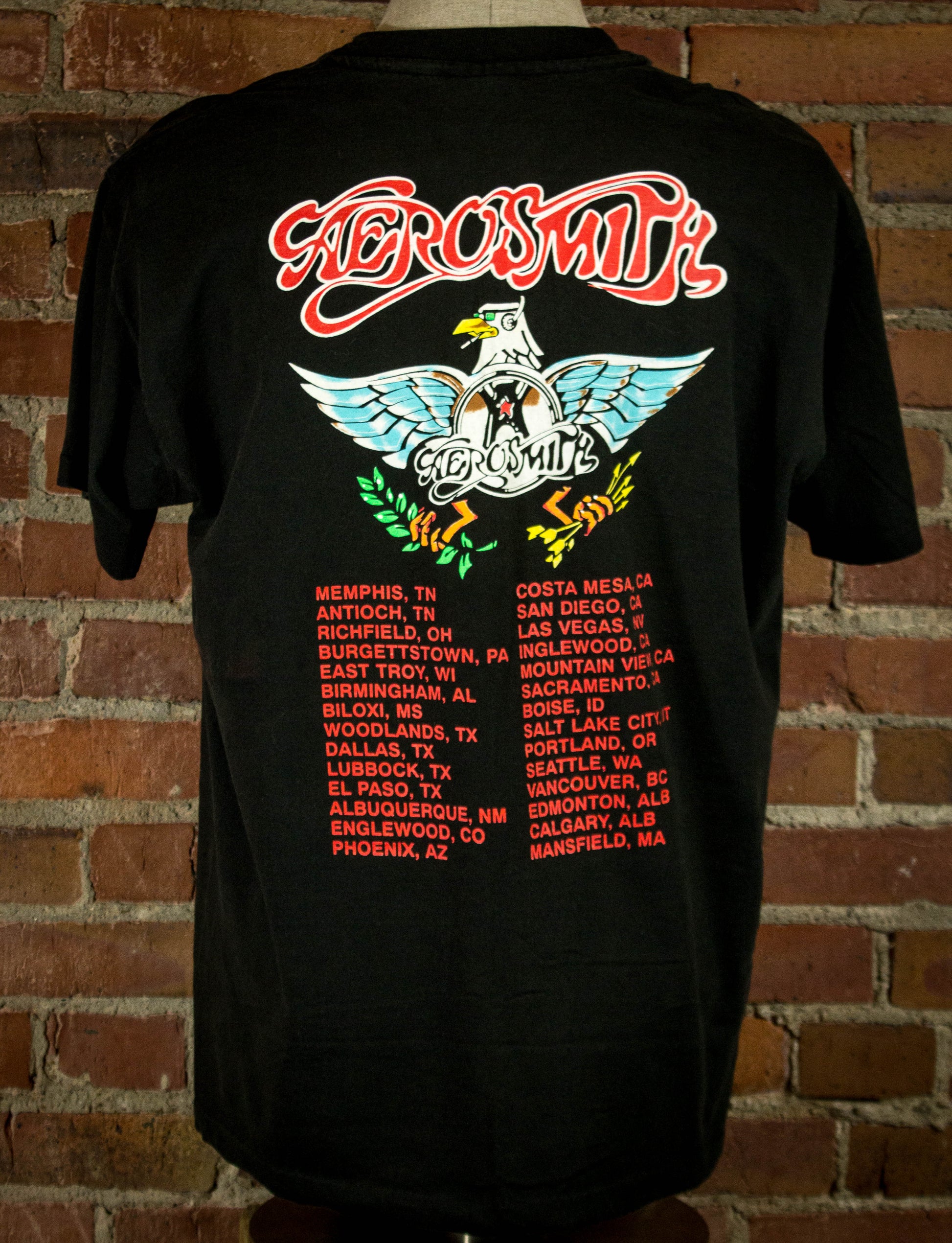 Vintage 1993 Aerosmith Aero Force One Skull Eagle Logo Concert T Shirt XL\