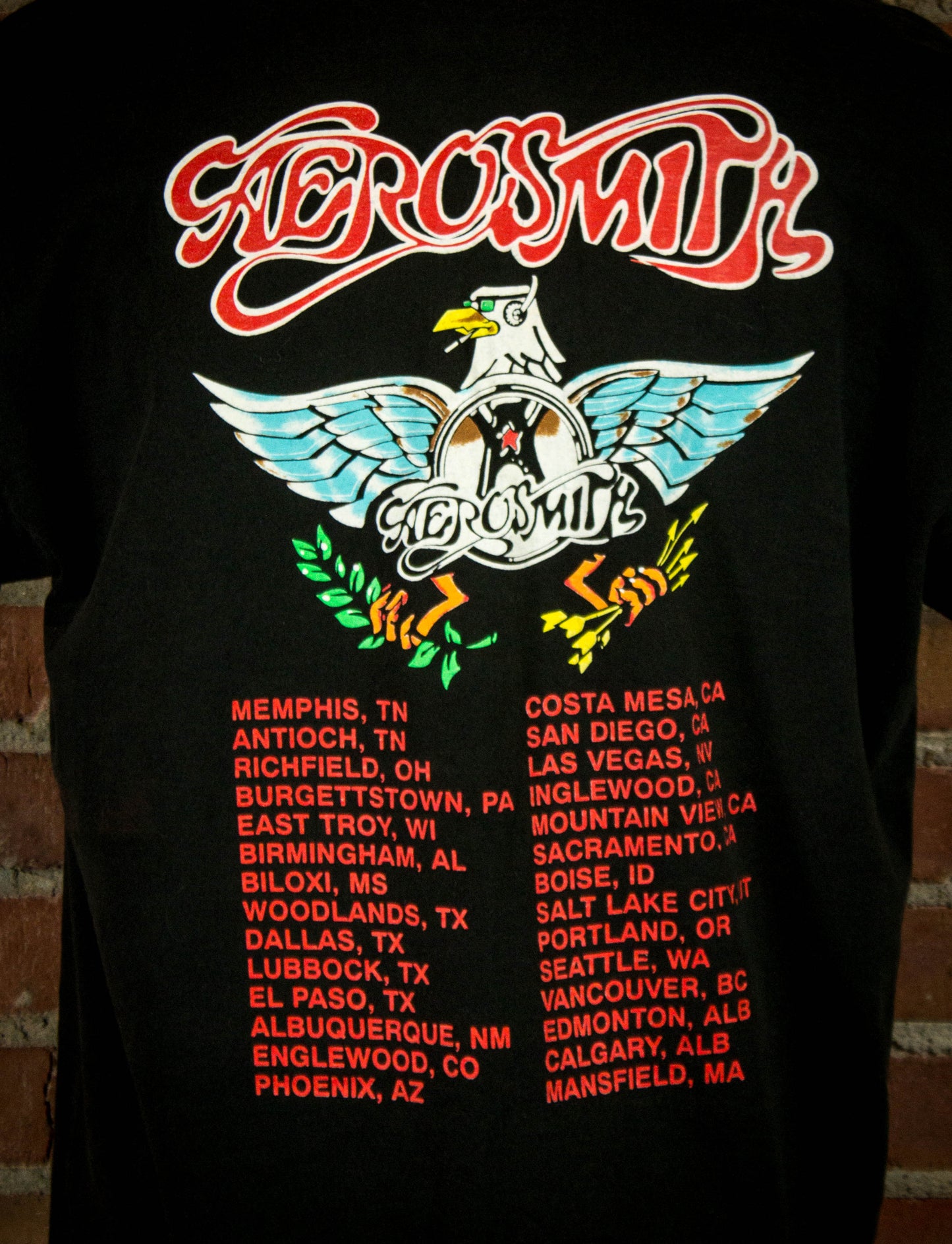 Vintage 1993 Aerosmith Aero Force One Skull Eagle Logo Concert T Shirt XL