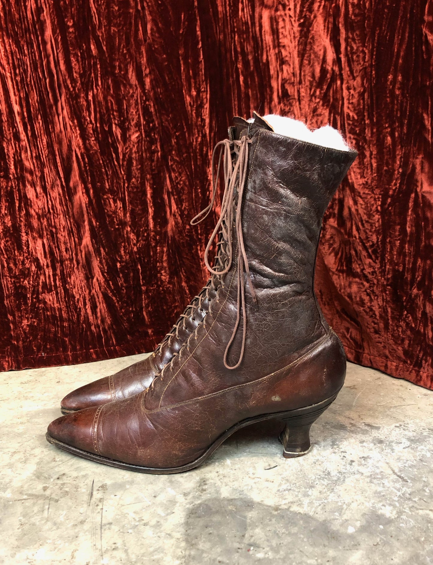Antique Turn Of The Century Victorian Edwardian Brown Leather Lace Up Boots - Women's 7