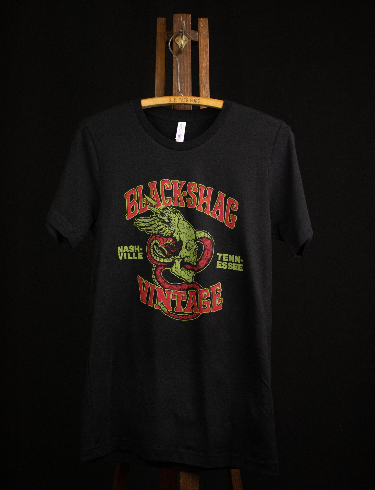 Black Shag Vintage Winged Skull & Snake T Shirt - Unisex XS to 2XL