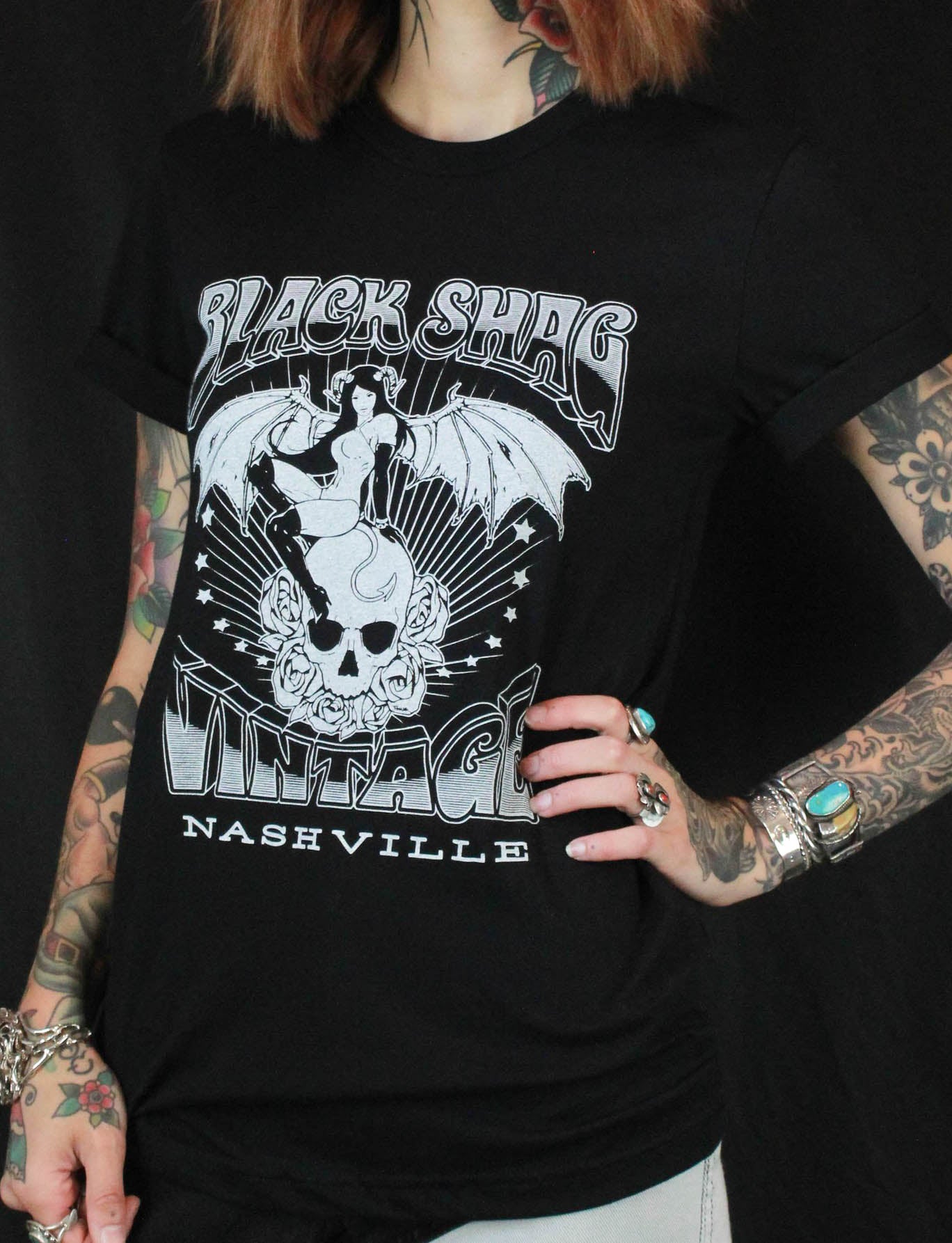 Black Shag Vintage Nashville Devil Woman Black T Shirt Unisex XS To 2XL