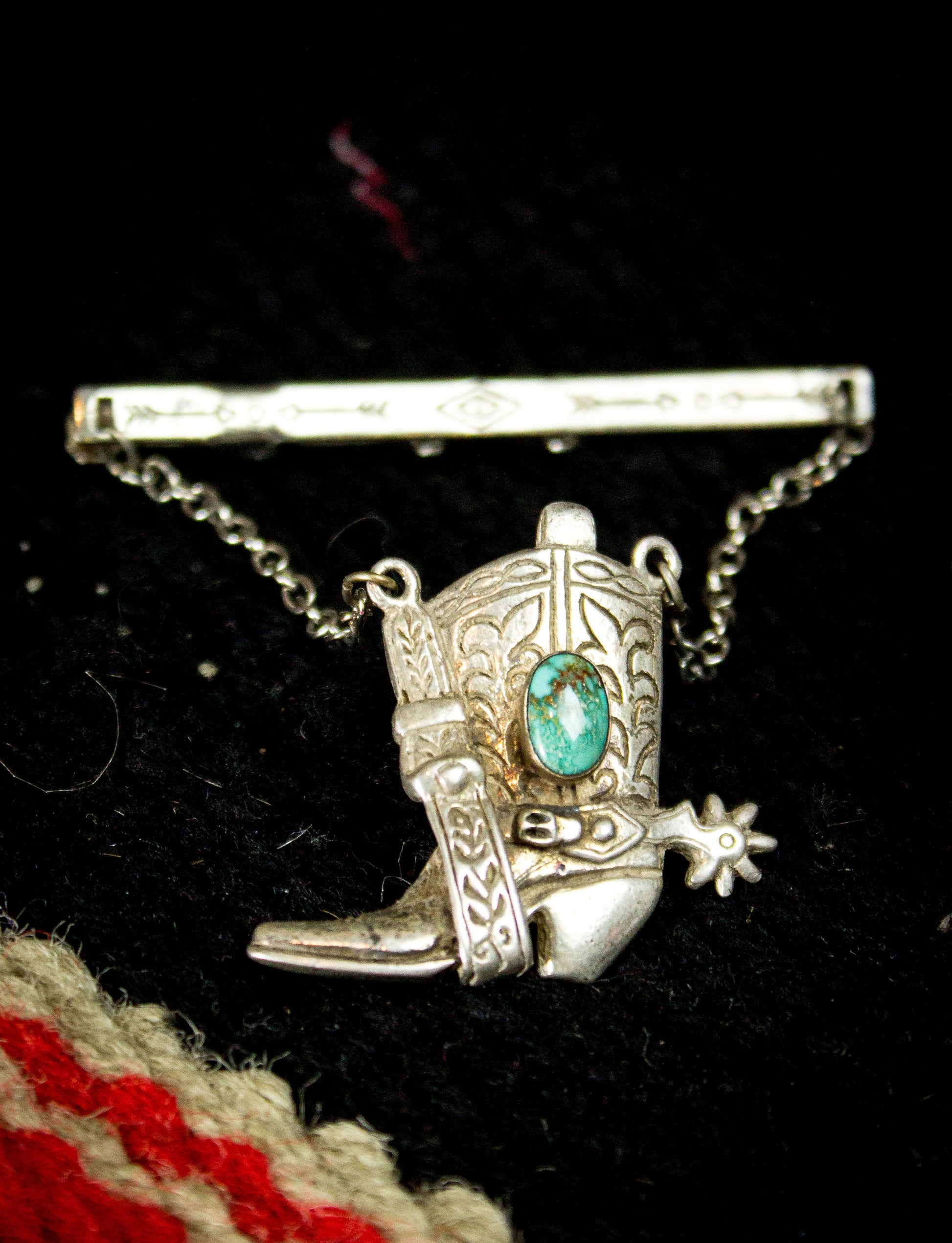 Vintage Western Boot Silver & Turquoise Brooch Pin
