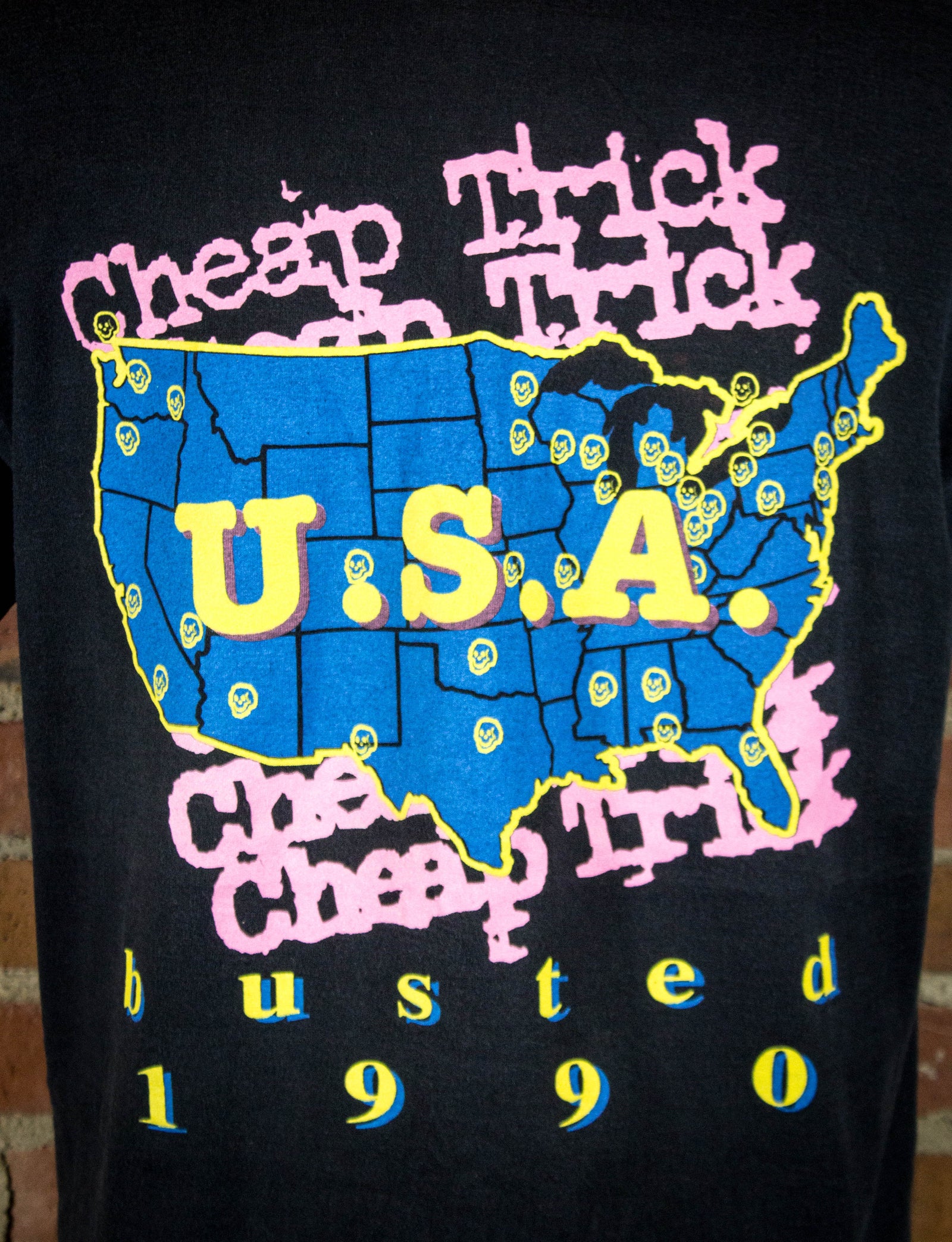 Vintage 1990 Cheap Trick Busted Tour Black Concert T Shirt XL 