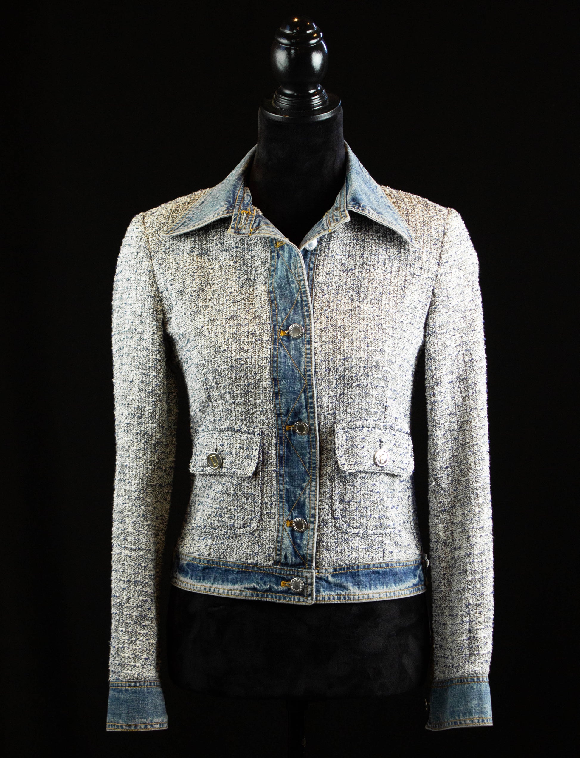 Dolce & Gabbana Tweed Jacket with Denim Trim Small-Medium