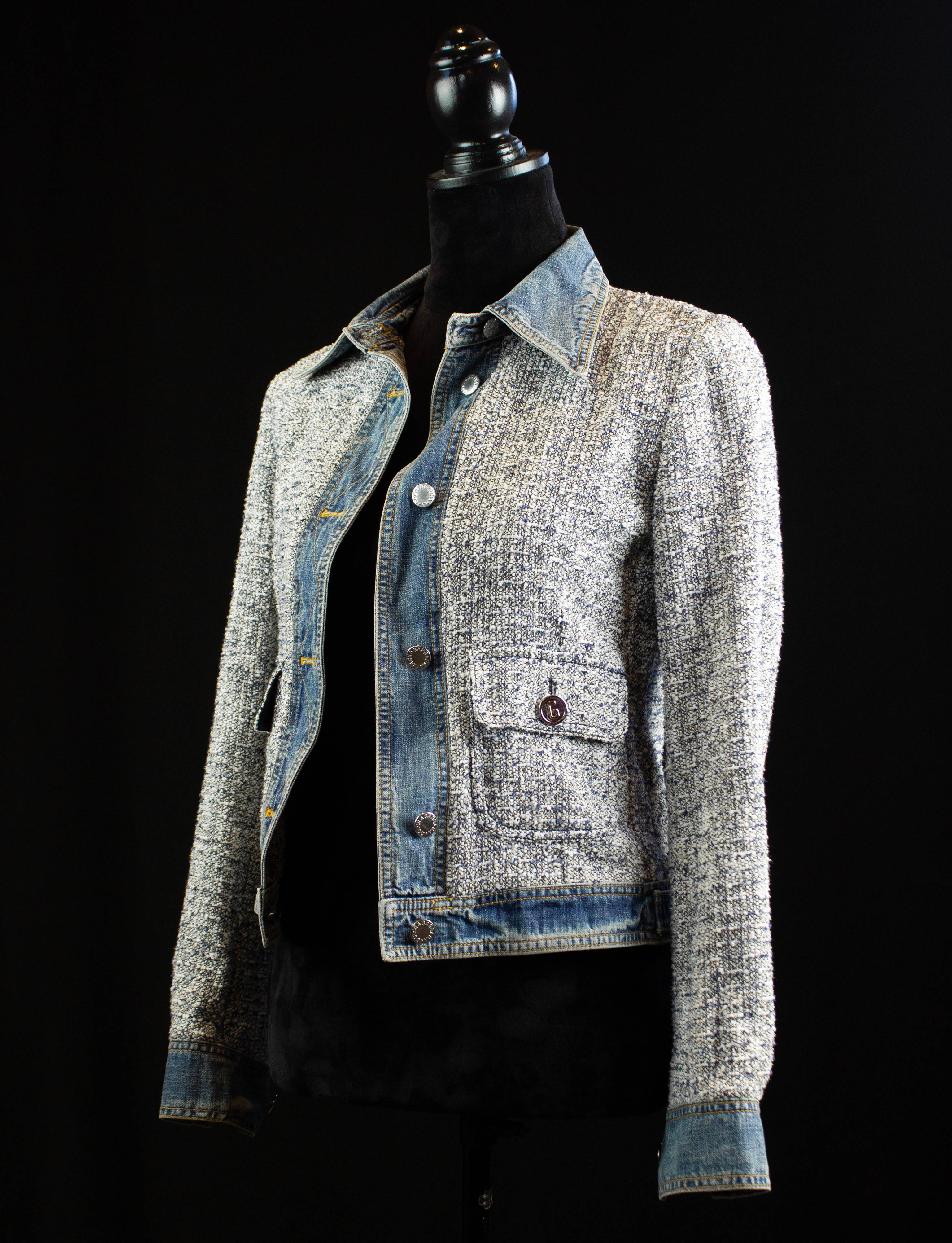Dolce & Gabbana Tweed Jacket with Denim Trim Small-Medium – Black