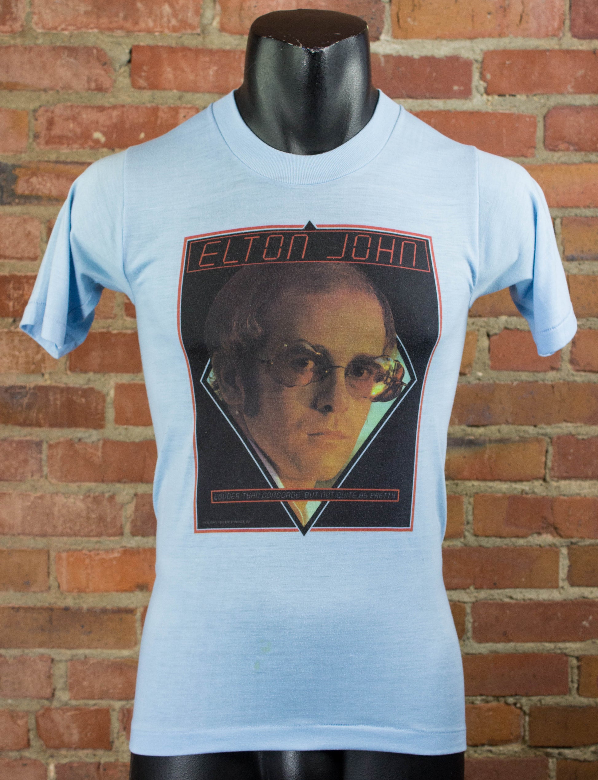 Vintage Elton John 1976 Louder Than Concorde But Not Quite As Pretty Blue Concert T Shirt Unisex XS