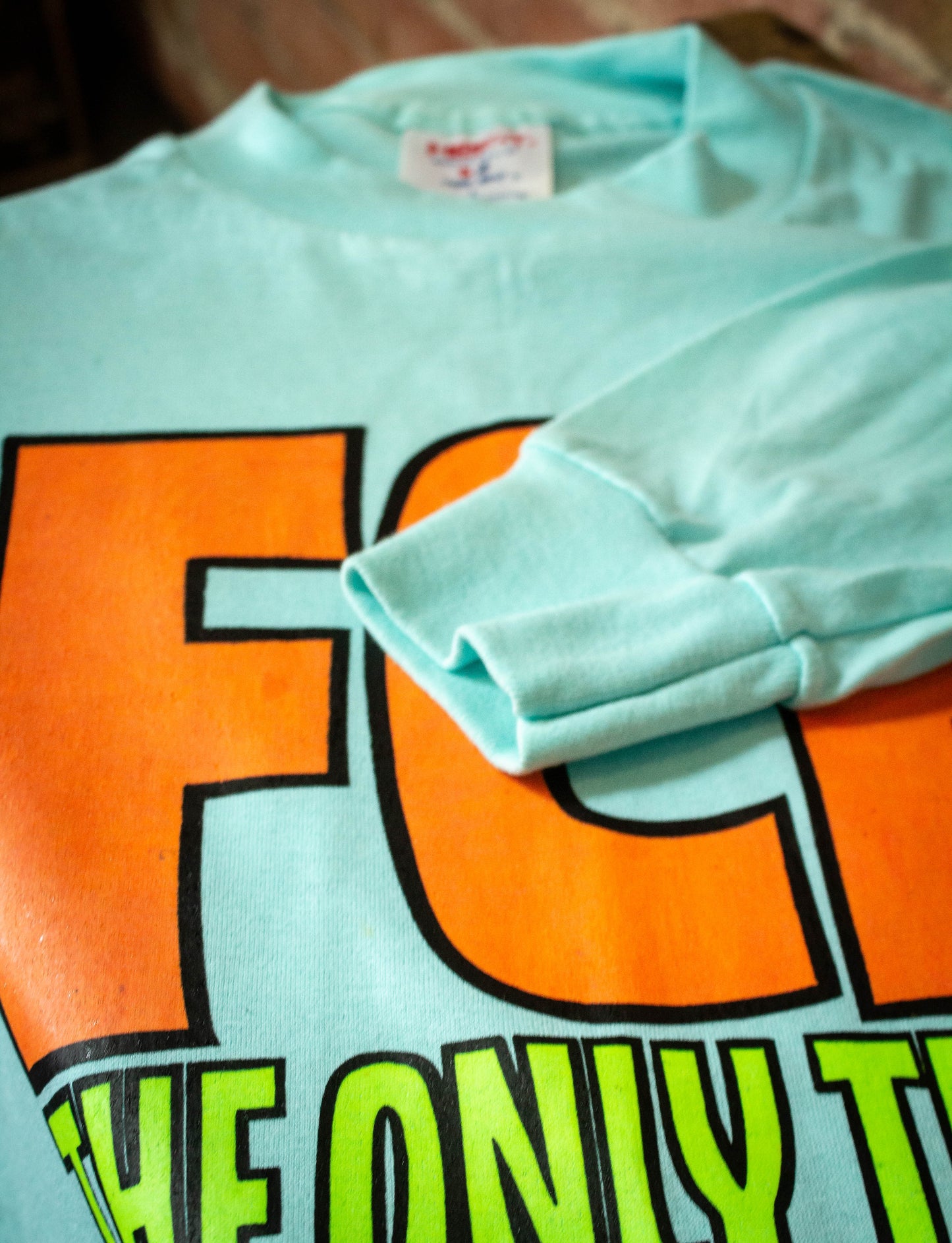 Vintage Deadstock FCK "The Only Thing Missing Is U" Seafoam Green Long Sleeve Graphic T Shirt Unisex Large