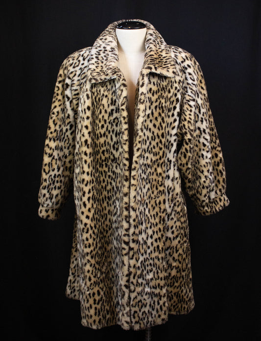 Vintage Giorgio Parnucci Leopard Print Faux Fur Coat XL