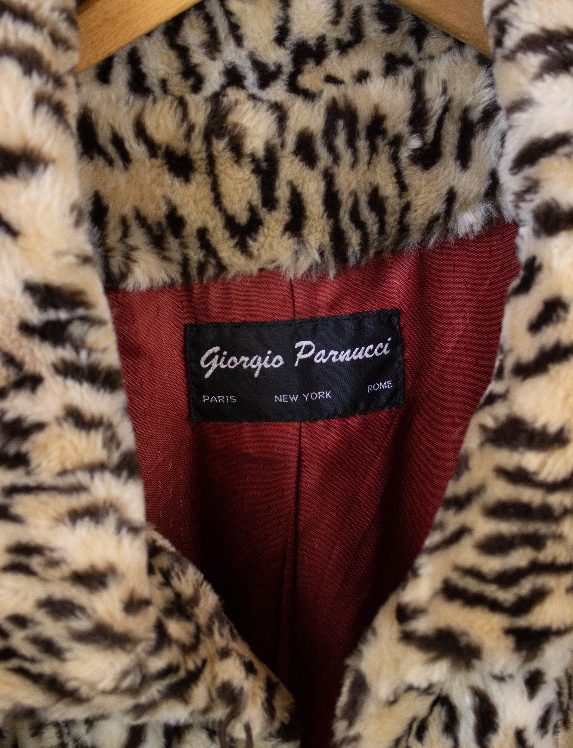 Vintage Giorgio Parnucci Leopard Print Faux Fur Coat XL