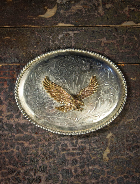 Vintage Golden Eagle Silver Belt Buckle