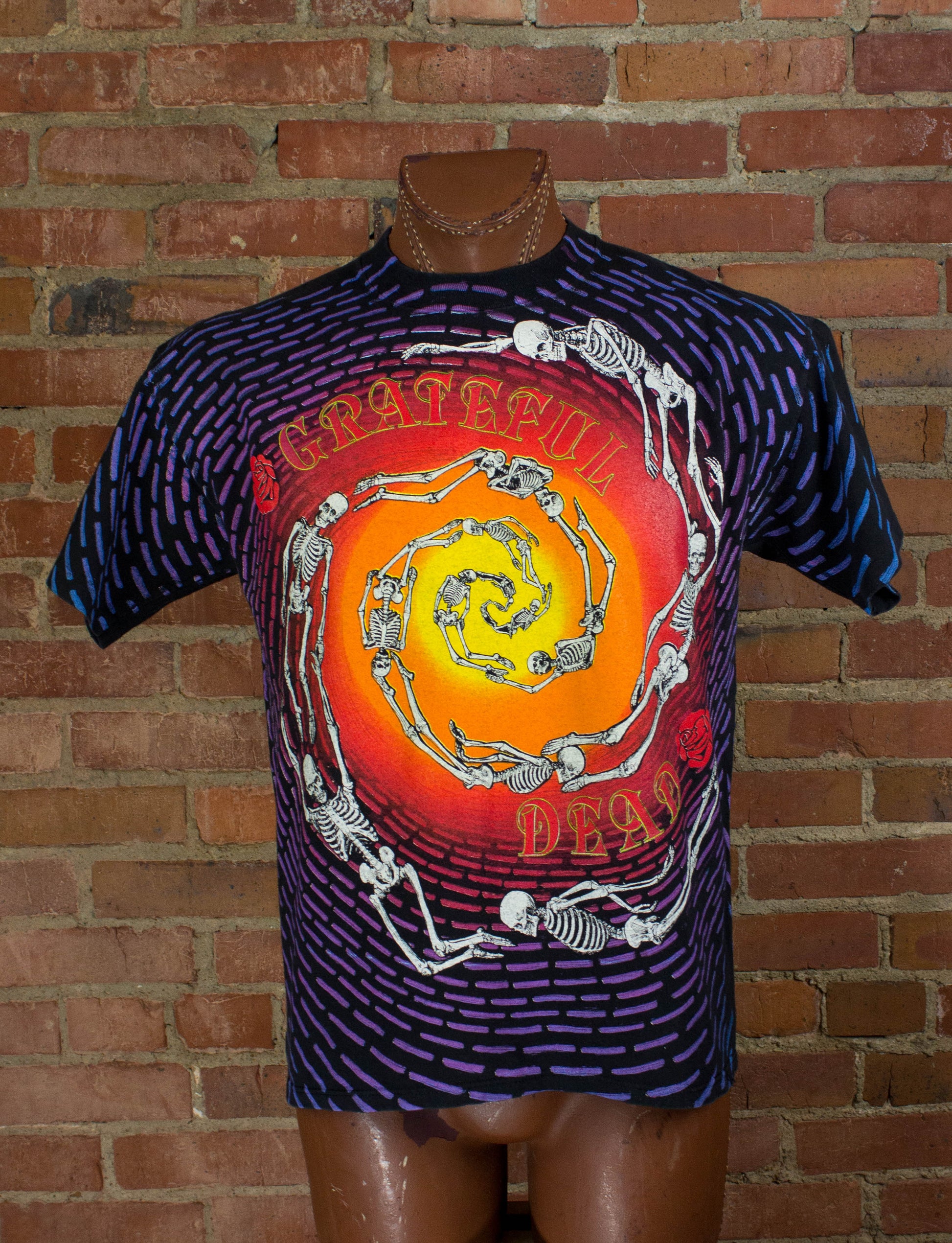 Grateful Dead 1992 Spiral Skeleton All Over Print Concert T Shirt Unisex Large