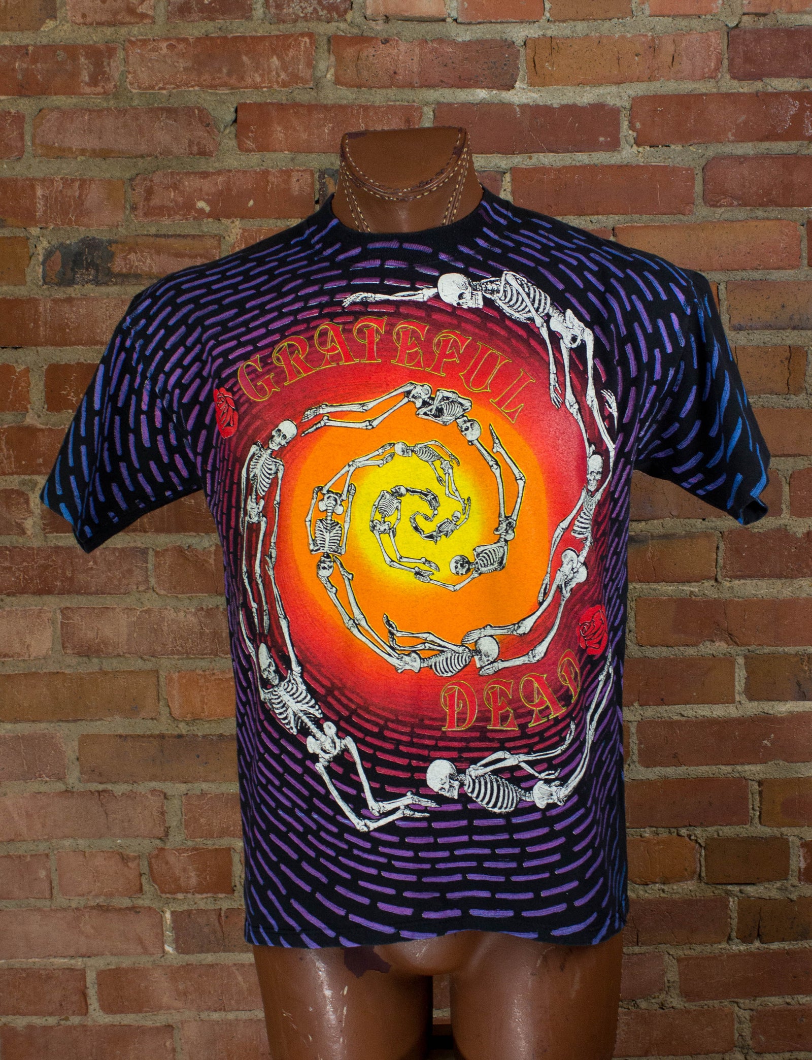 Grateful Dead 1992 Spiral Skeleton All Over Print Concert T Shirt