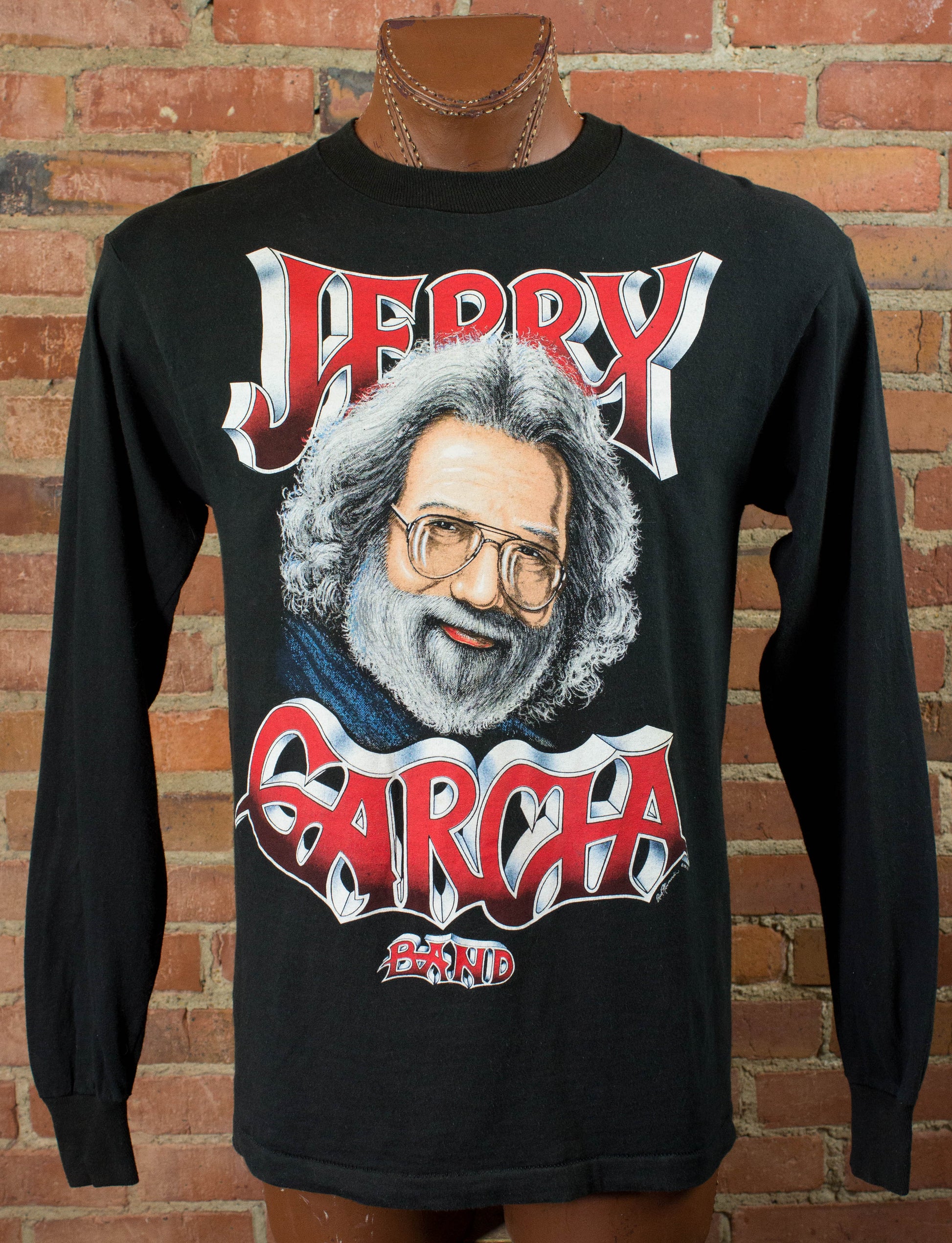 jerry garcia long sleeve dress shirt Vintage Jerry Garcia Band 1991 Black Long Sleeve Concert T Shirt Unisex Medium-Large