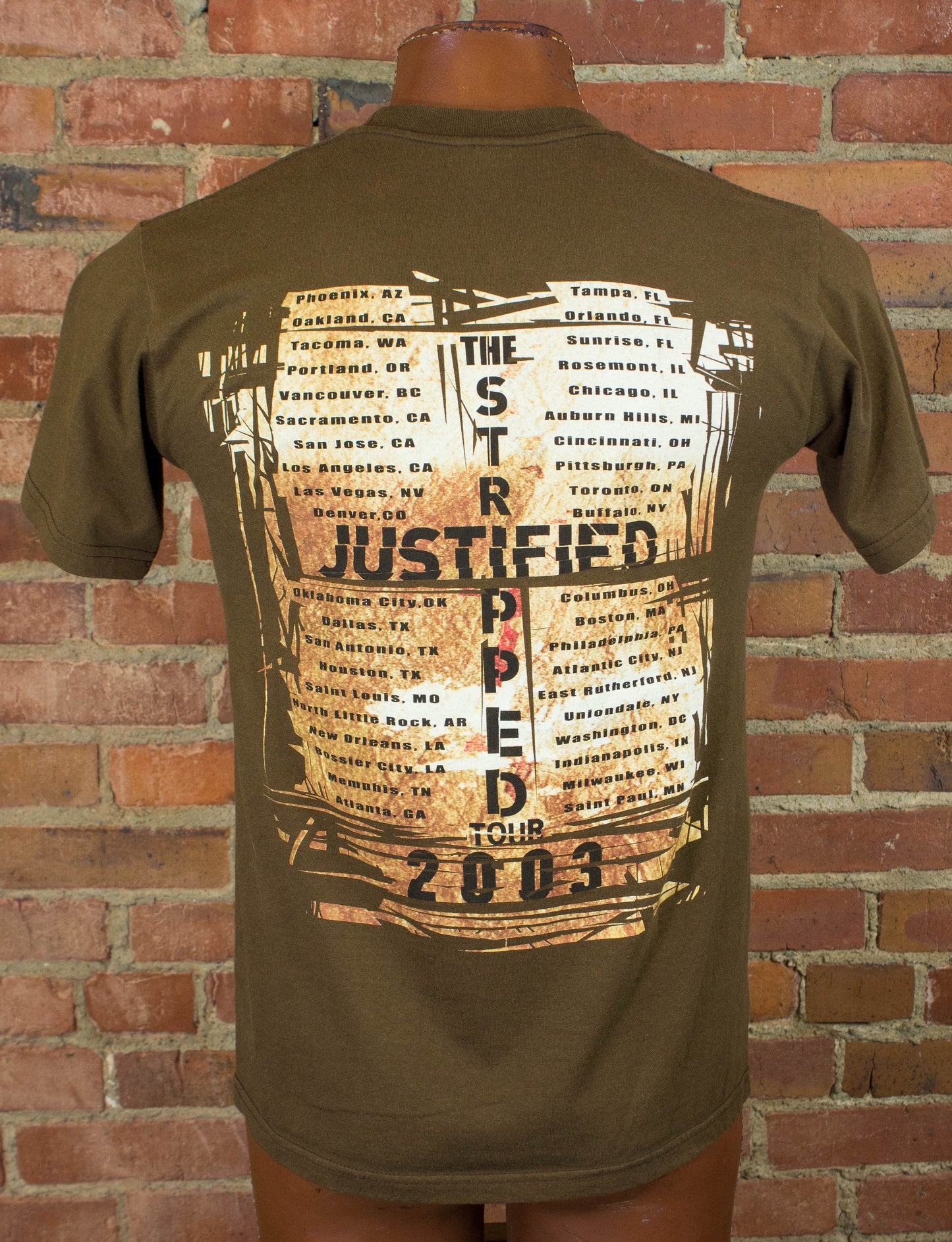 Justin Timberlake 2003 The Stripped Justified Brown Concert T Shirt Unisex Medium