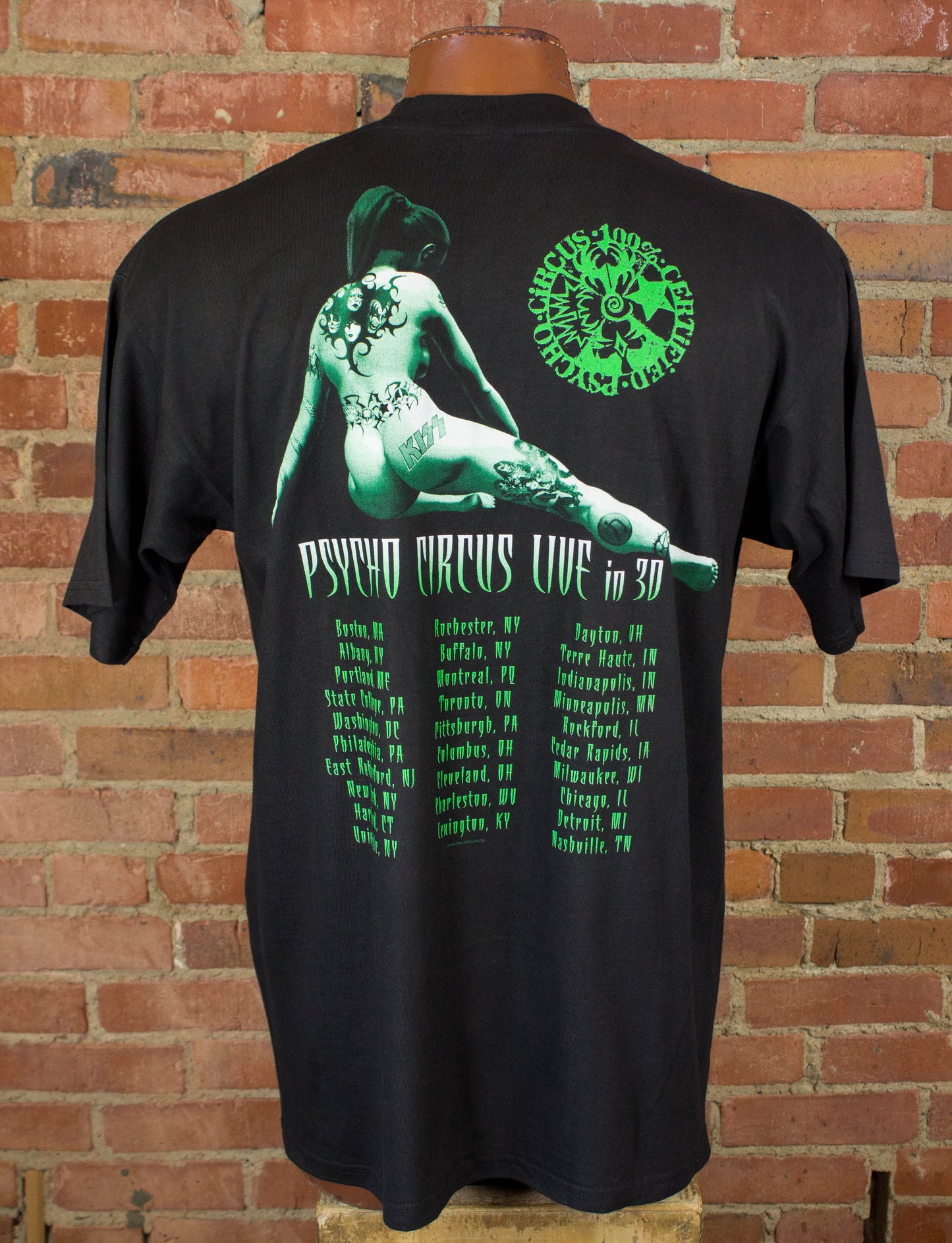 KISS 1998 Psycho Circus Live in 3D Green and Black Concert T Shirt Unisex XL