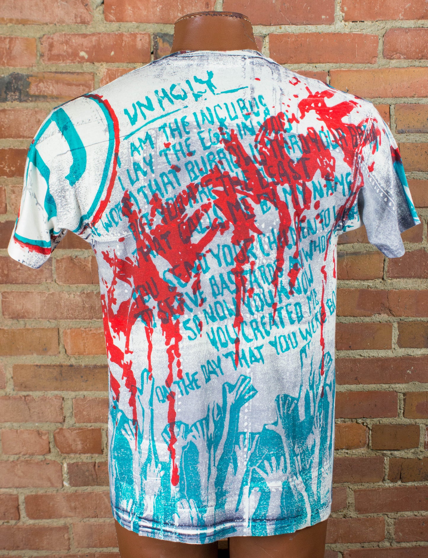 Kiss 1992 Revenge Tour Unholy Aqua Blue and Red All Over Print Concert T Shirt Unisex Medium-Large