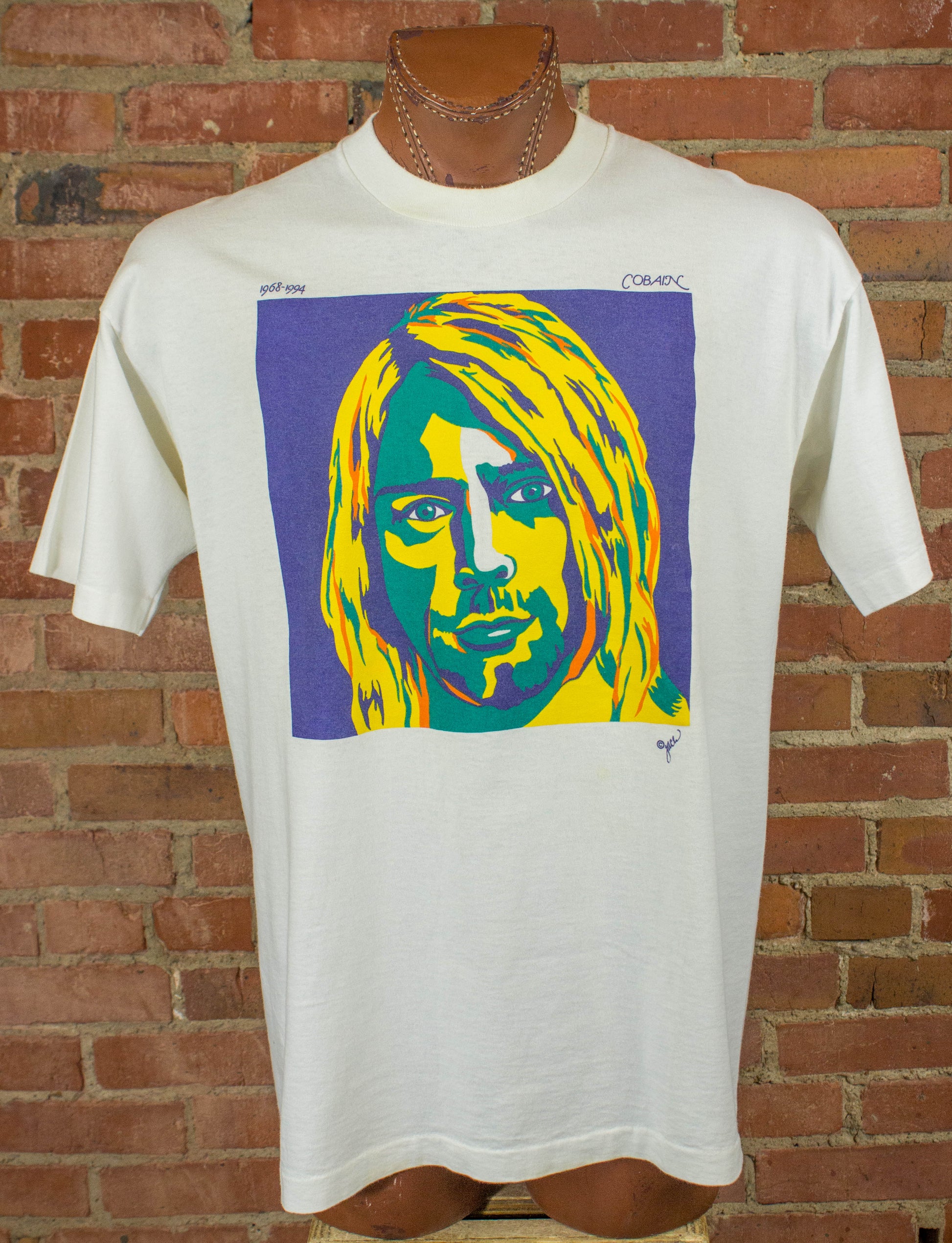 Vintage Kurt Cobain 1994 Colorful Portrait White Memorial Tee Concert T Shirt Unisex XL