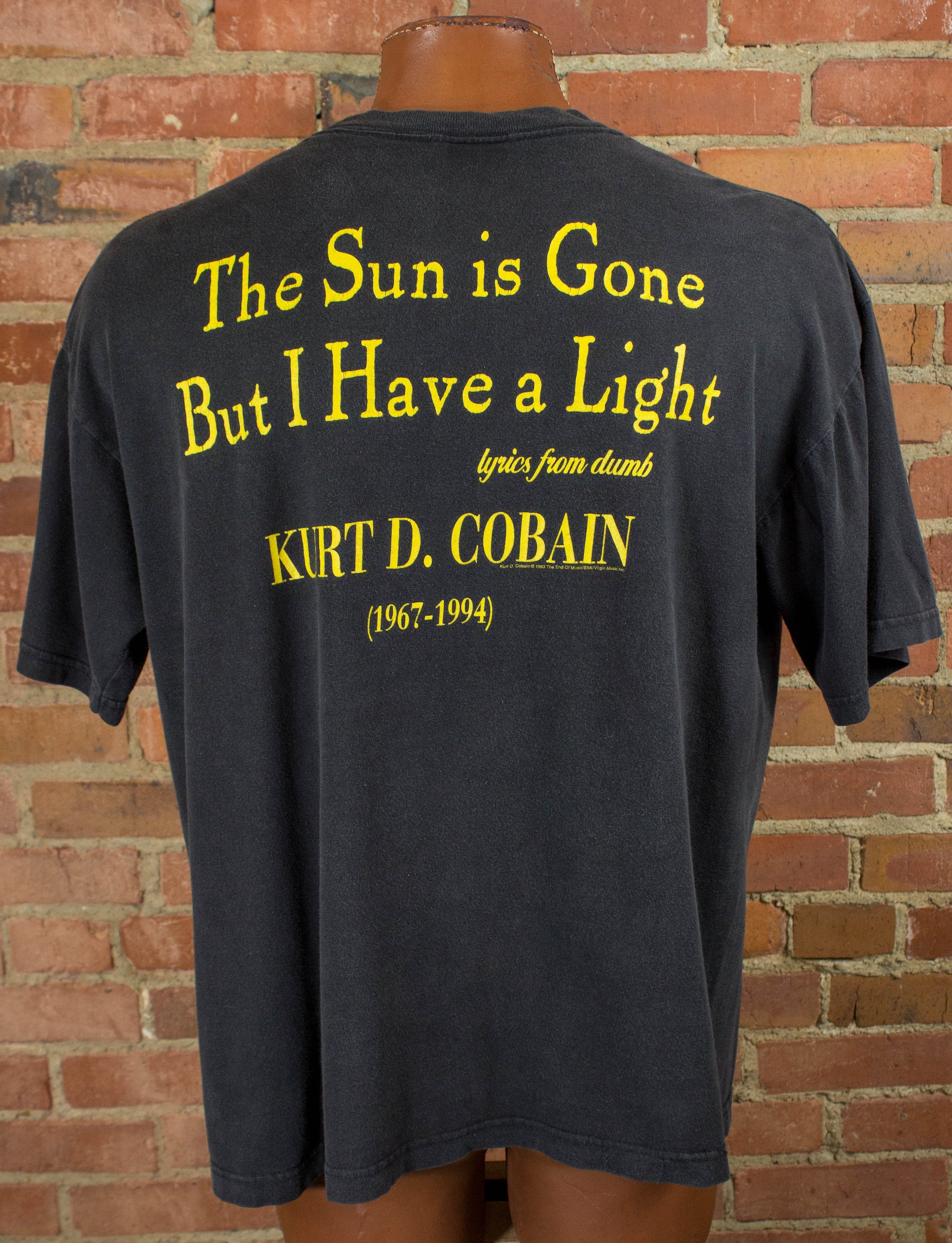 Vintage Kurt Cobain 1995 The Sun Is Gone But I Have A Light Faded Black Memorial Tee Concert T Shirt Unisex XL