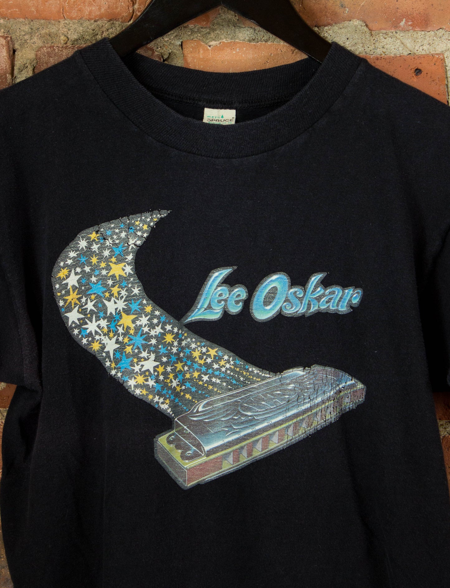 Lee Oskar 70s Harmonica and Stars Black Concert. T Shirt Unisex XS