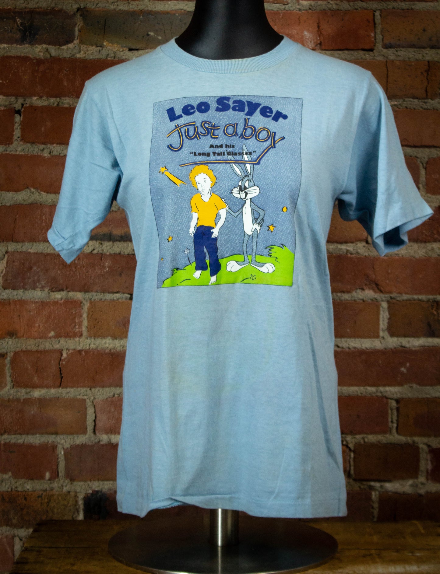 Vintage 1975 Leo Sayer Just A Bot & His Long Tall Glasses Live At The Troubadour Baby Blue Concert T Shirt Small