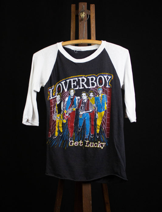 Vintage Loverboy Get Lucky Black and White Raglan Small