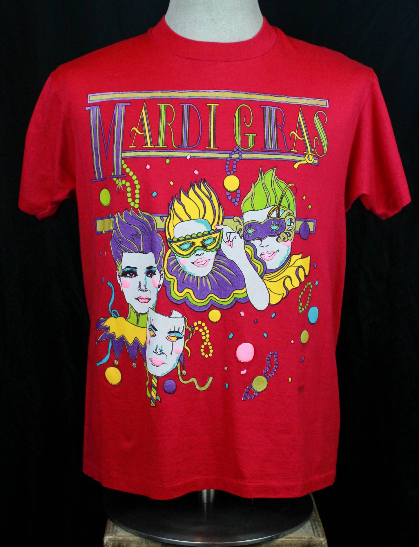 Vintage Mardi Gras T Shirt '80s Magenta Unisex Large