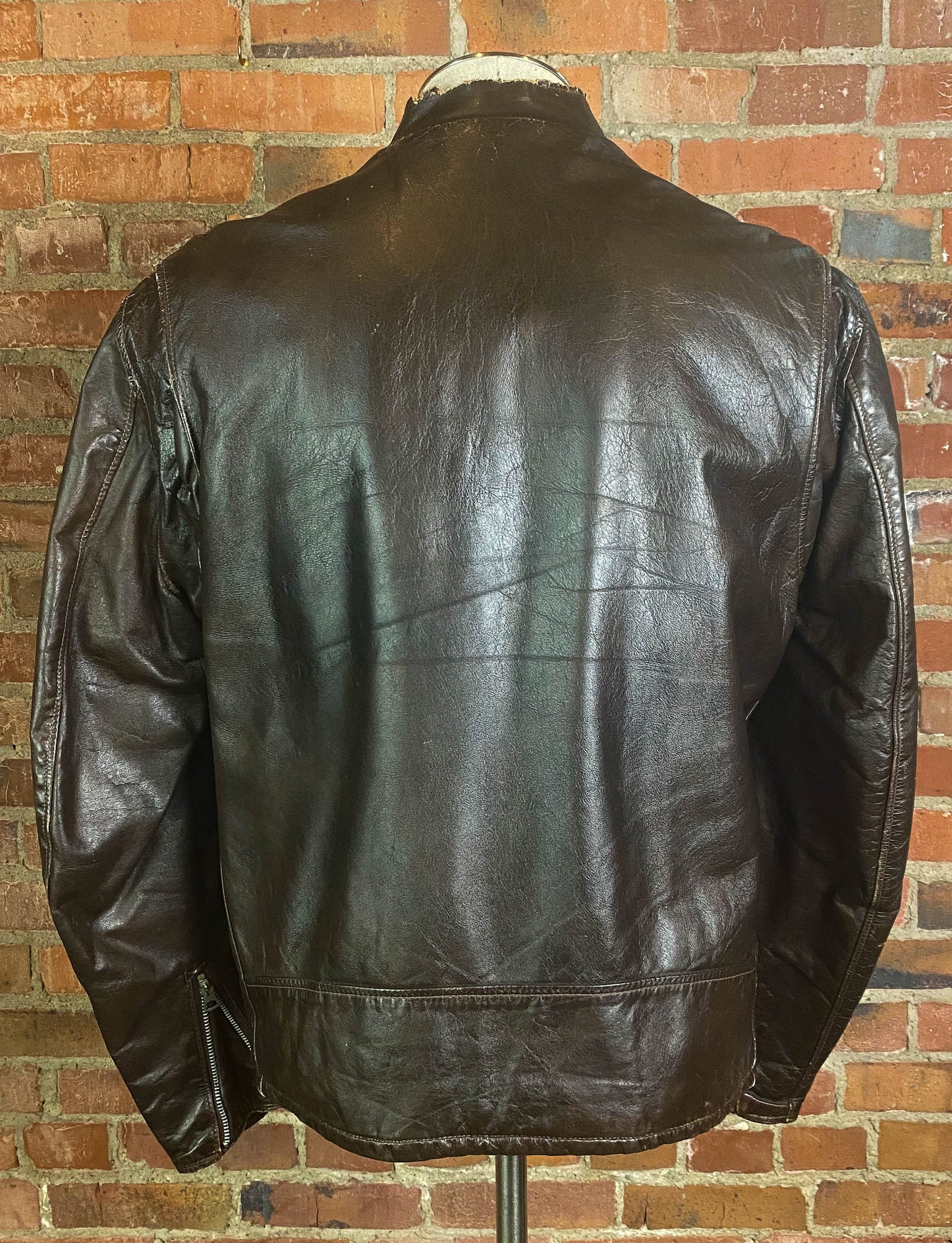 Men's Vintage 70's Perfecto Schott Brothers Leather Jacket Cafe Racer Brown Size 44- Medium/Large