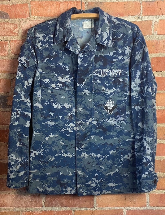 Men's Vintage 90's U.S. Navy Camouflage Military Jacket Blue Large