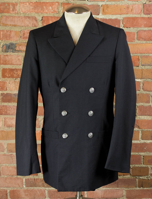 Mens Vintage US Navy Double Breasted Black Blazer Small