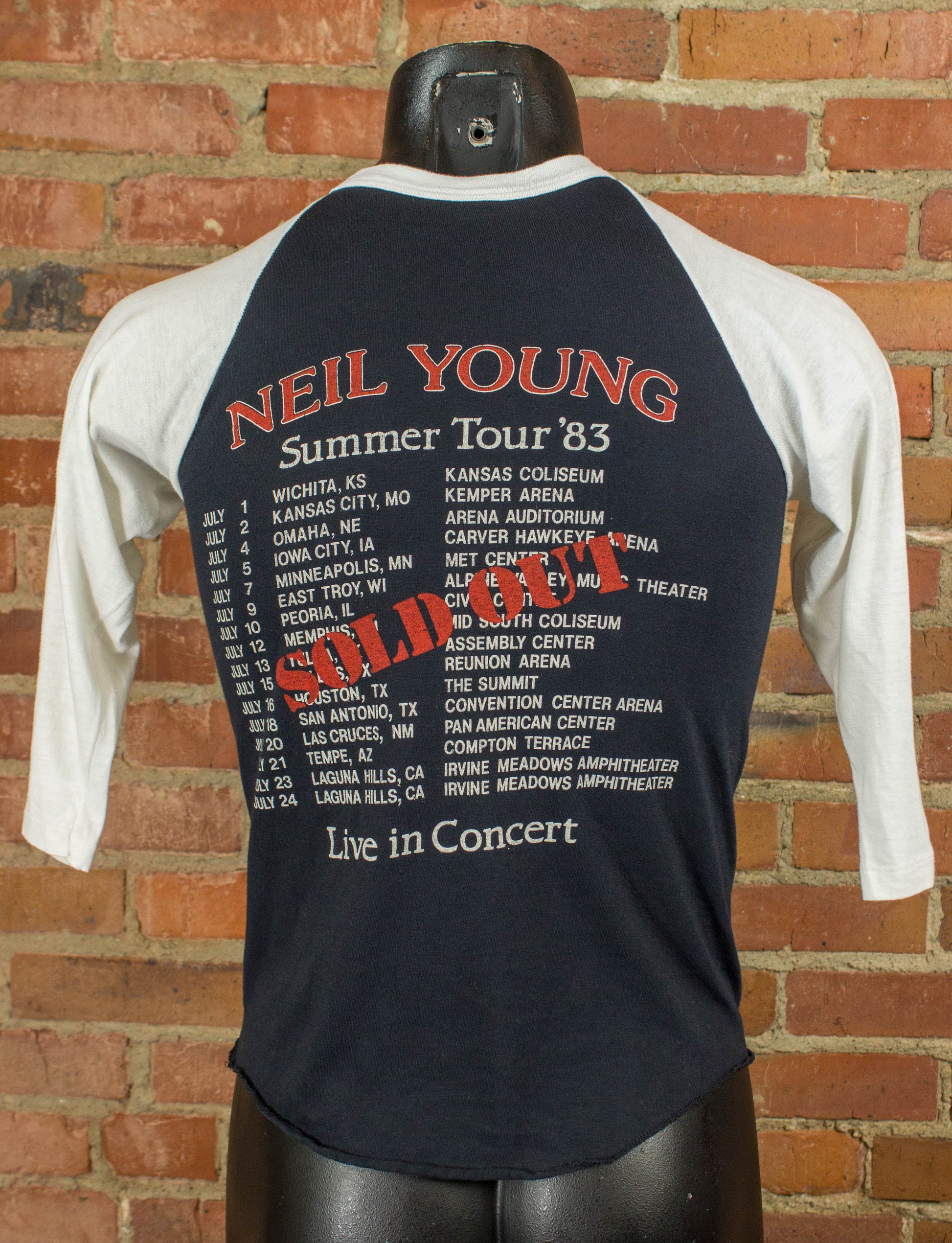 Neil Young and the Shocking Pinks 1983 Everybody's Rockin' Summer Tour Black and White Raglan Jersey Concert T Shirt Unisex XS