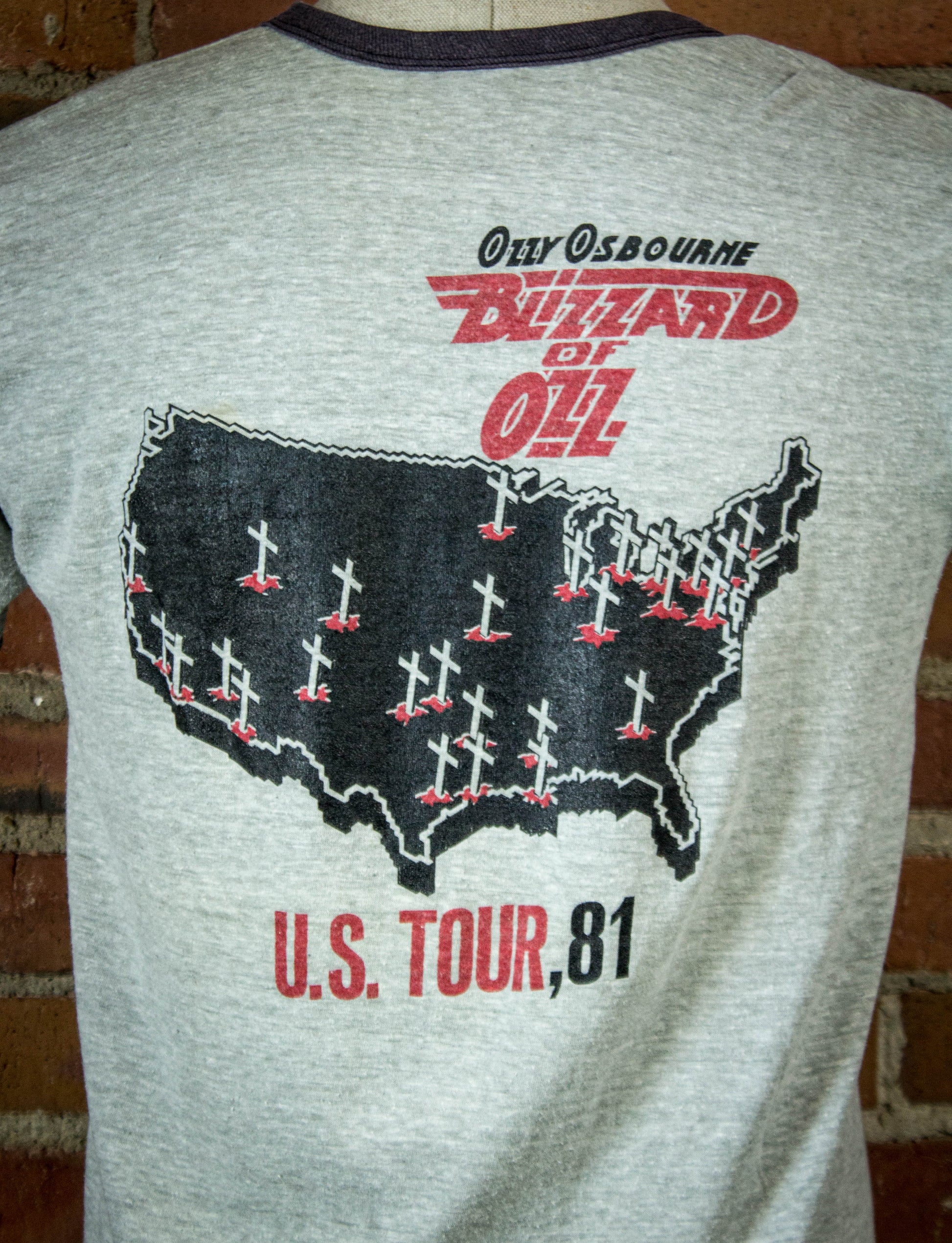 Vintage Ozzy Osbourne 1981 Blizzard Of Ozz Gray Ringer Concert T Shirt Large 