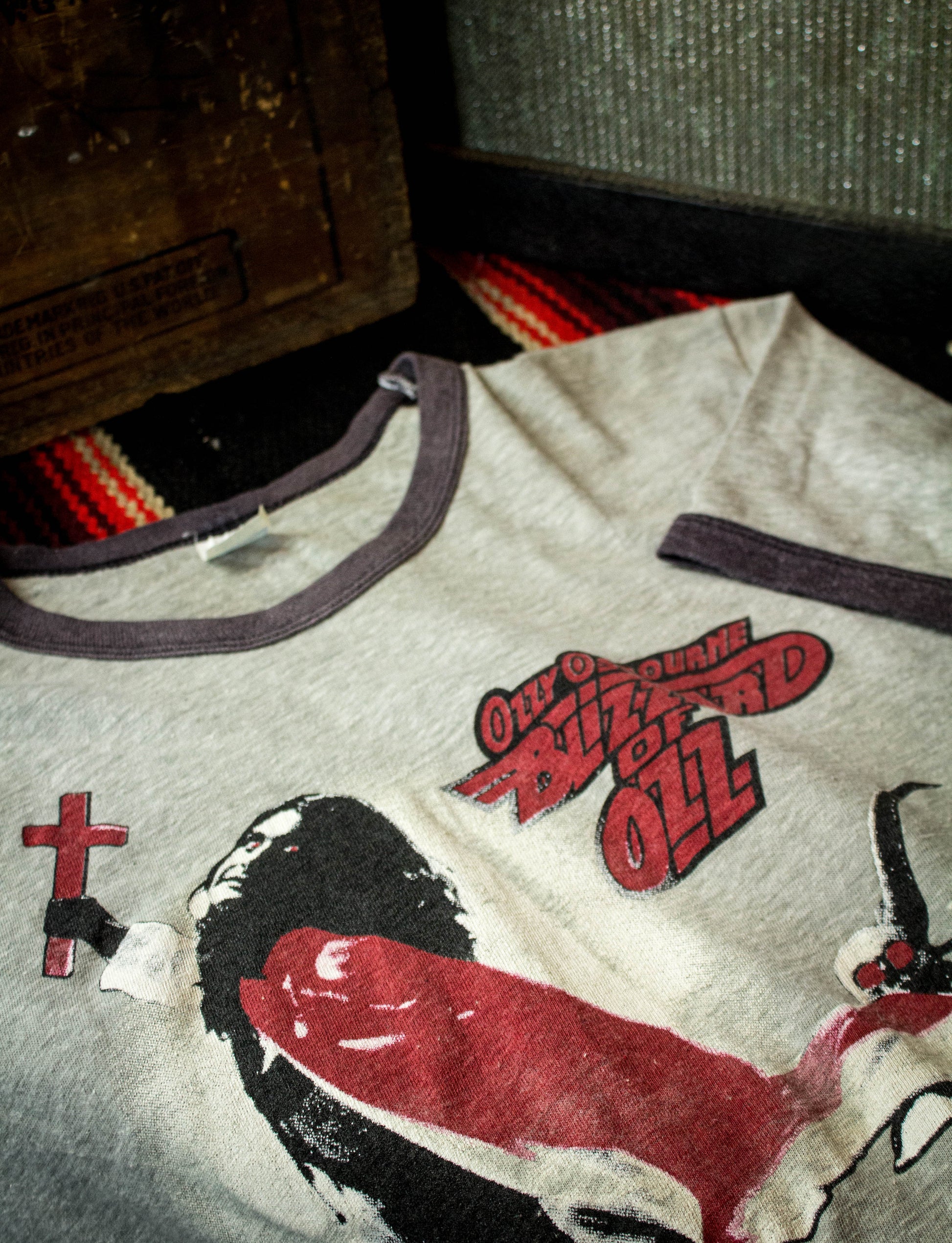 Vintage Ozzy Osbourne 1981 Blizzard Of Ozz Gray Ringer Concert T Shirt Large 
