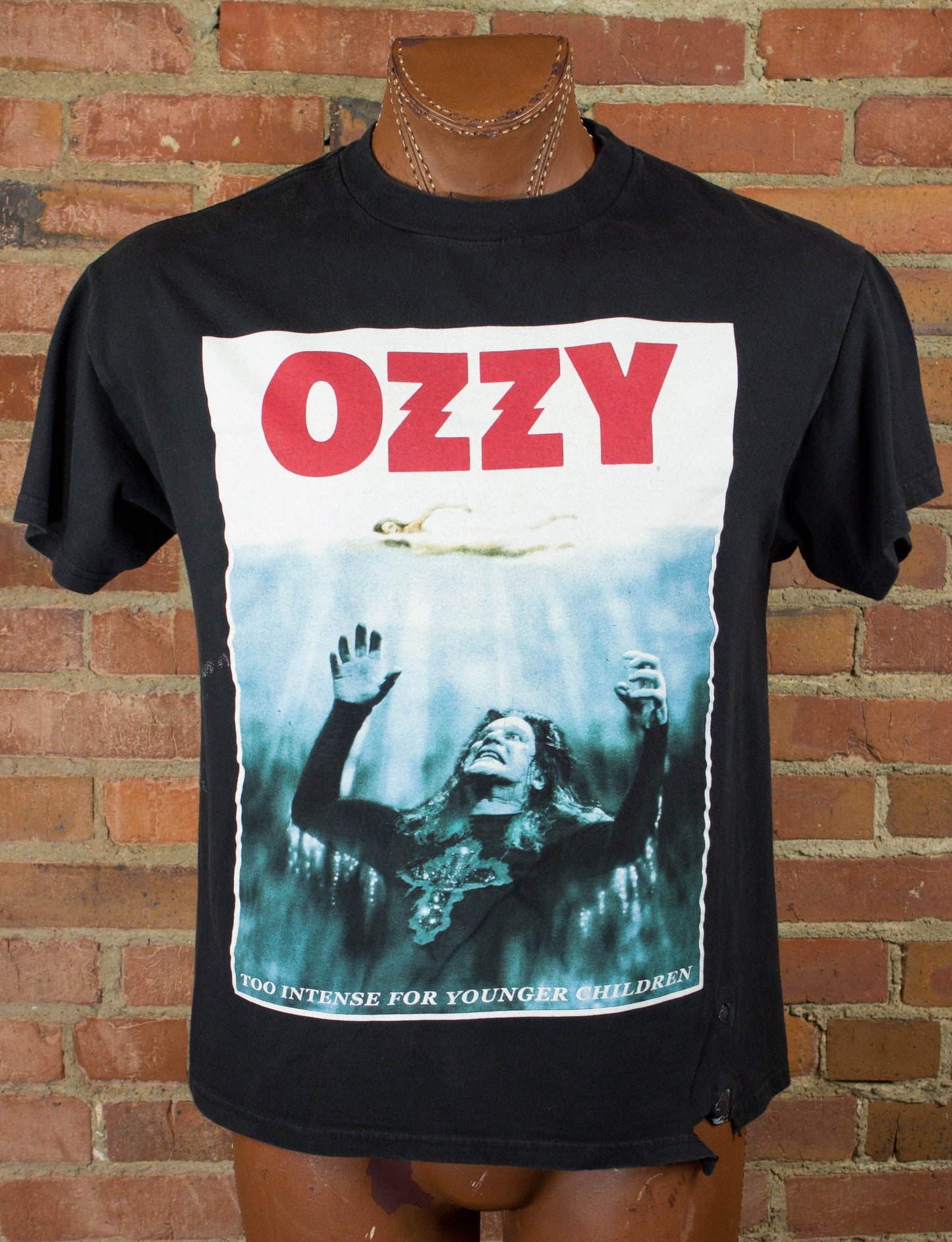 Vintage Ozzy Osbourne 2003 Too Intense For Young Children Jaws Black Concert T Shirt Unisex Largee