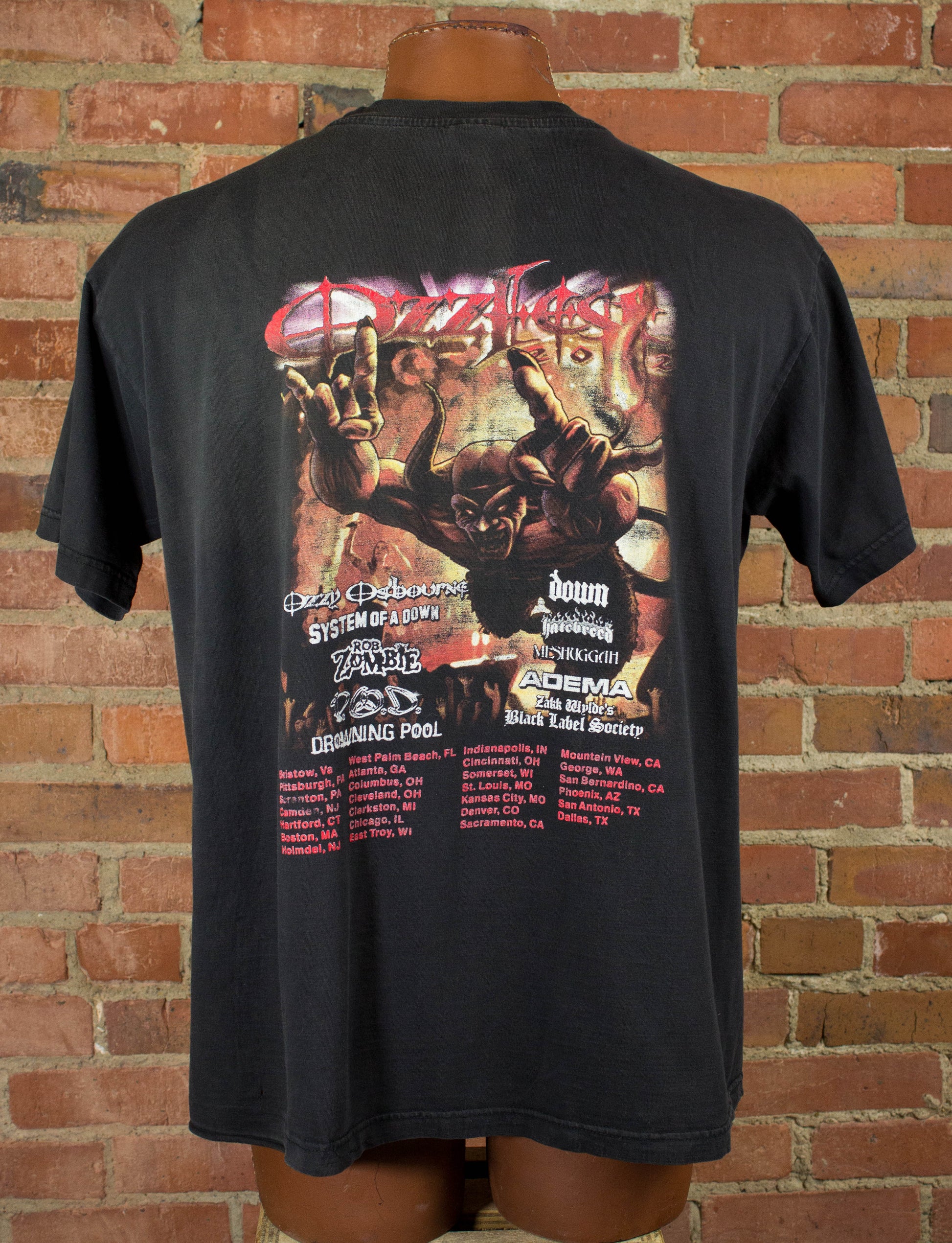 Vintage Ozzy Osbourne Ozzfest 2002 System of a Down Rob Zombie Concert T Shirt XL